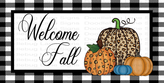 Fall Wreath Sign-Fall Welcome Sign-Welcome Pumpkin Sign-Metal Wreath Sign-Rectangle Sign-Fall Sign-Leopard Print