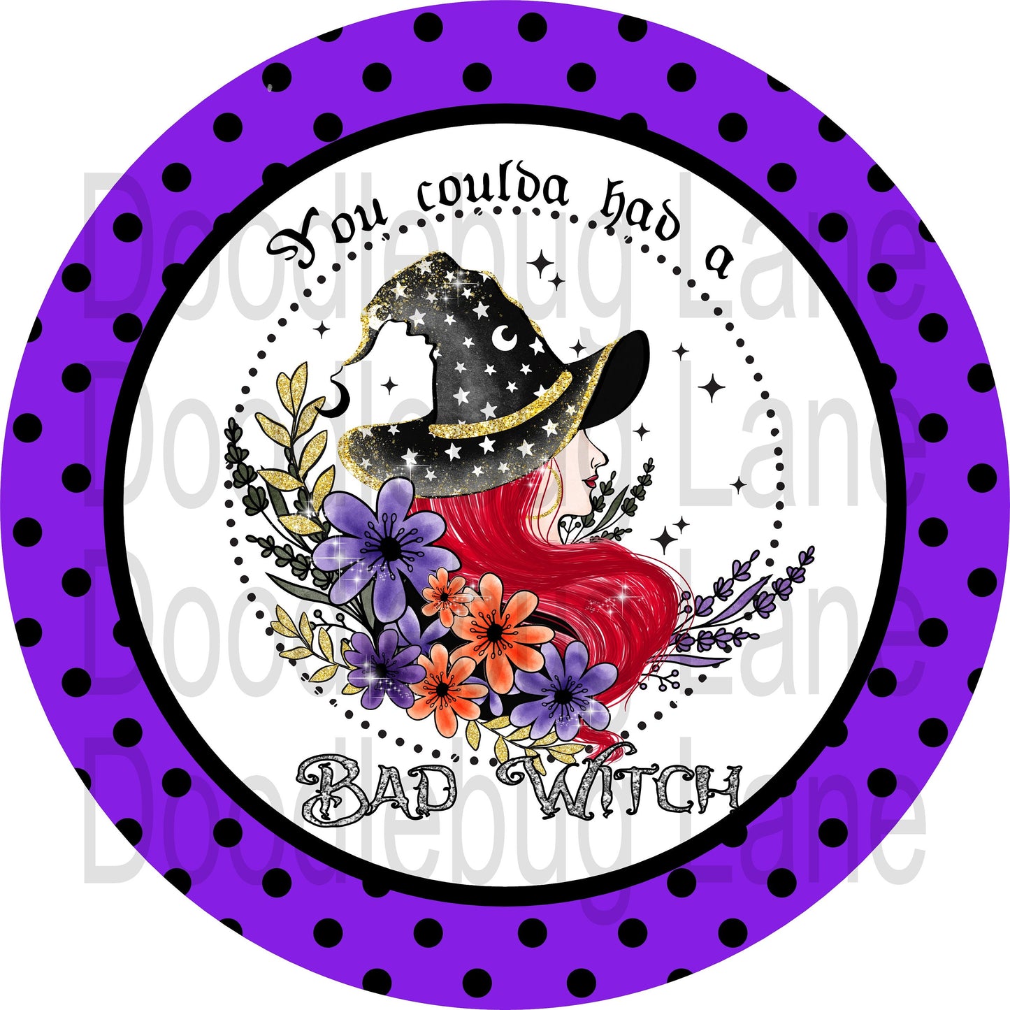 Halloween Wreath Sign - Bad Witch - Purple And Black - Witch Wreath Sign - Round Sign - Metal Wreath Sign