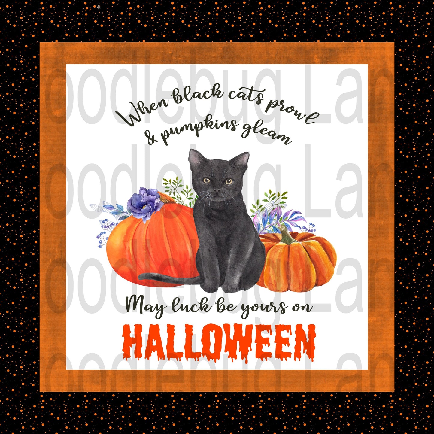 Halloween Wreath Sign - Black Cat Prowl - Pumpkins - Black And Orange - Square Sign - Metal Wreath Sign