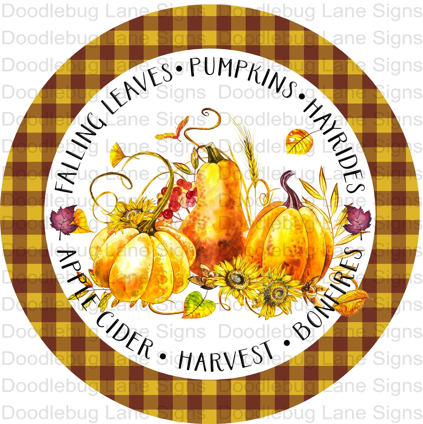 Fall Wreath Sign - Pumpkins, Hayrides, Bonfires, Harvest, Falling Leaves - Round Sign - Metal Wreath Sign