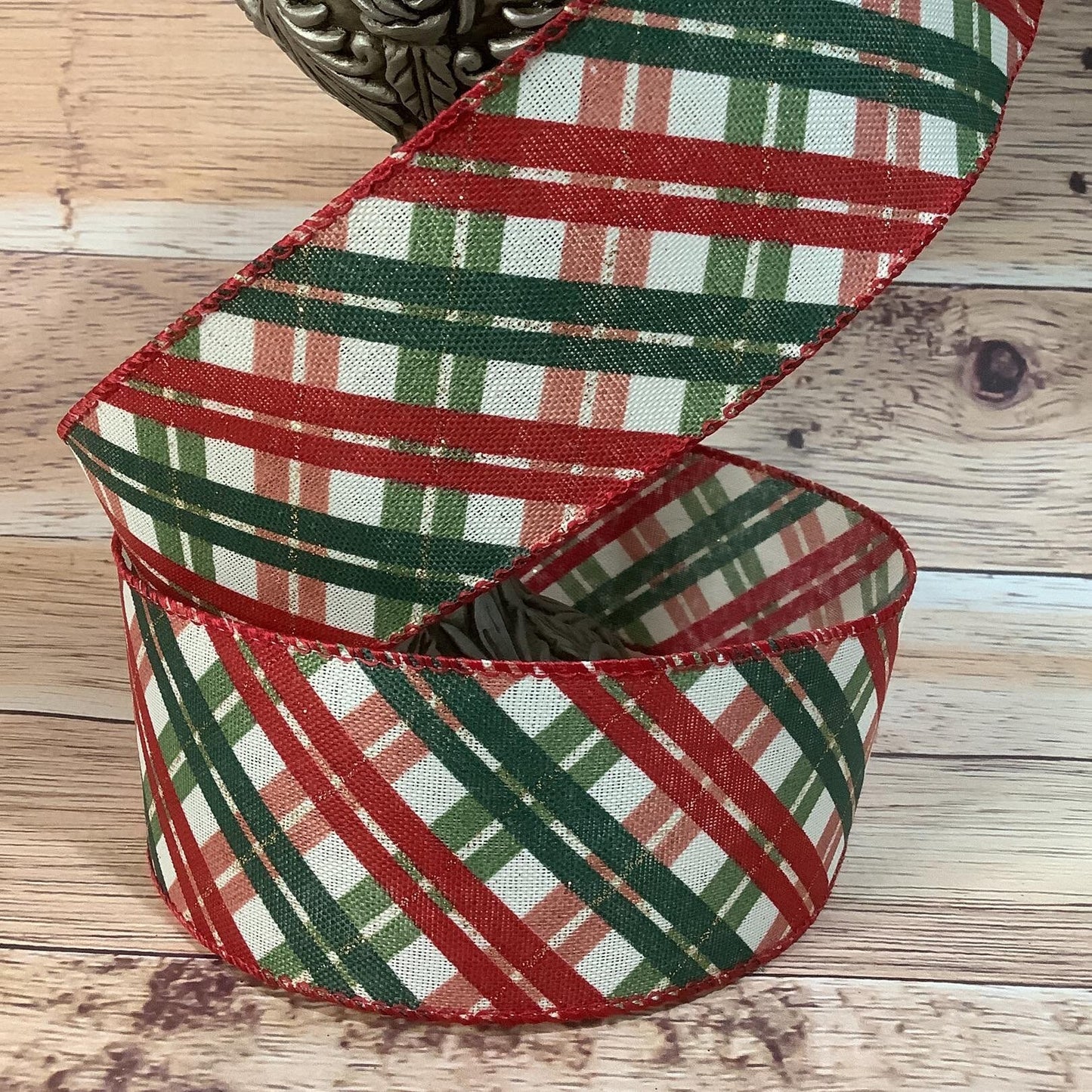 Red And Green Diagonal Striped Ribbon-2.5" x 5 Yards-Christmas Ribbon-Wired Ribbon-Ribbon For Bows, Wreaths, Gift Baskets, Home Decor