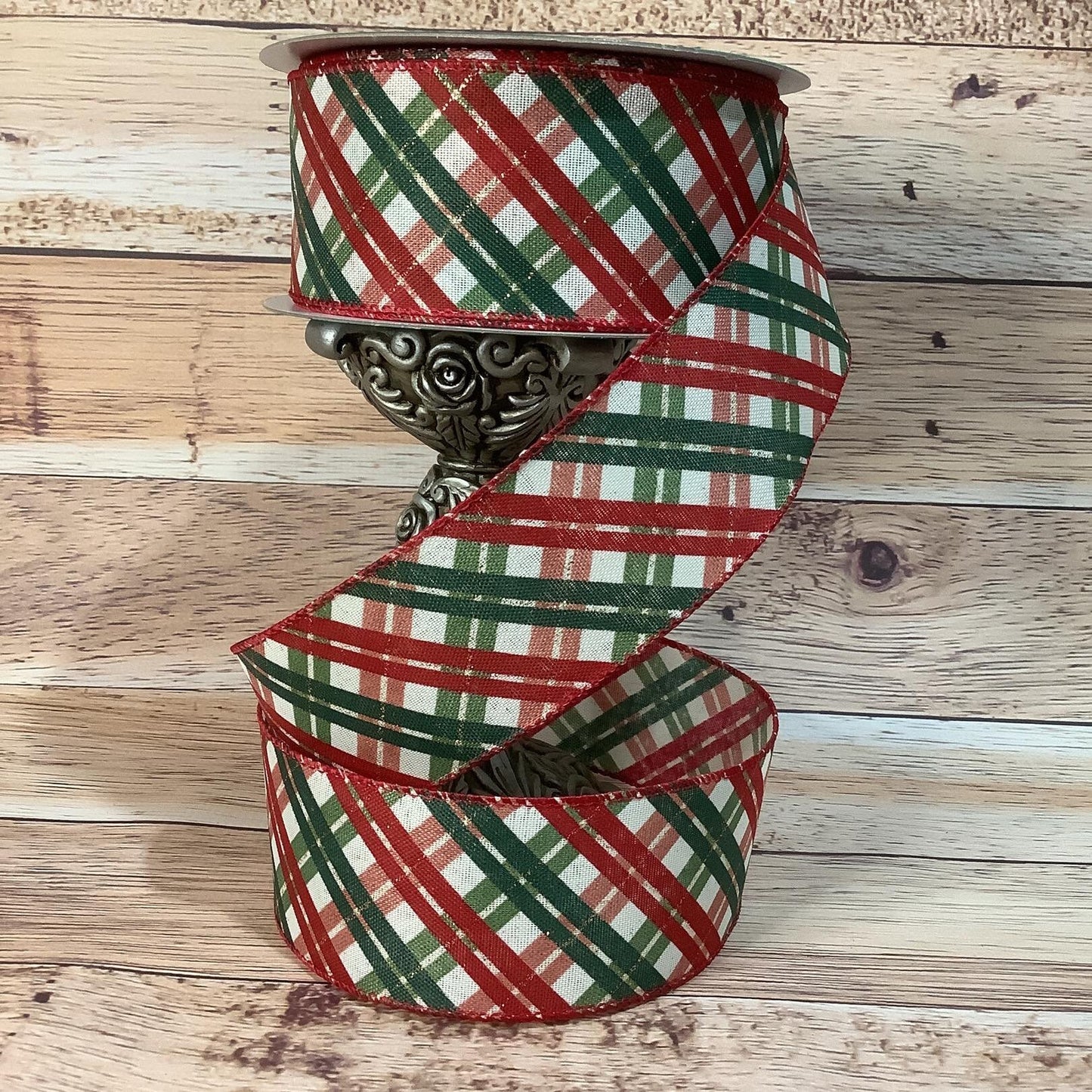 Red And Green Diagonal Striped Ribbon-2.5" x 5 Yards-Christmas Ribbon-Wired Ribbon-Ribbon For Bows, Wreaths, Gift Baskets, Home Decor