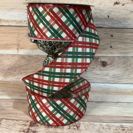 Red And Green Diagonal Striped Ribbon-2.5" x 5 Yards-Christmas Ribbon-Wired Ribbon-Ribbon For Bows, Wreaths, Gift Baskets, Home Decor