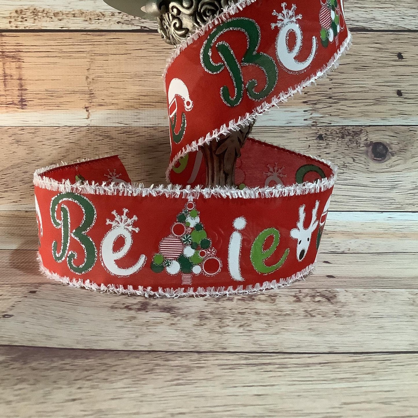 Christmas Ribbon-Red Ribbon With Multicolored Letters And Symbols Spelling Believe-2.5"x5 Yards-Wired Ribbon-Ribbon For Bows, Wreaths