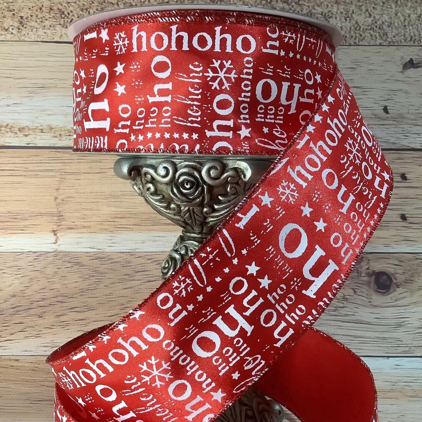 Ho Ho Ho Ribbon-Christmas Ribbon-Red And White Ribbon-2.5" x 5 Yards-Wired Ribbon-Holiday Home Decor-Ribbon For Bows, Wreaths, Gift Baskets