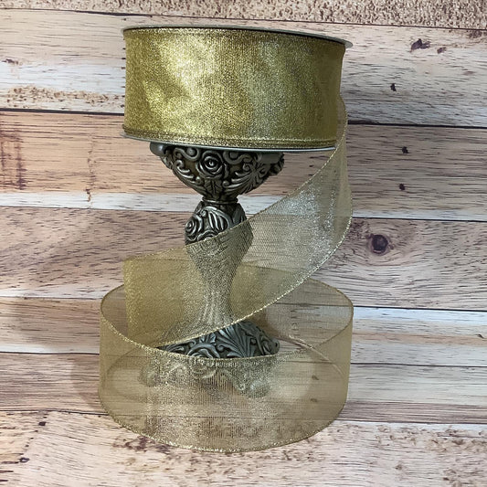 Gold Metallic Ribbon-Sheer Ribbon-Christmas Ribbon-2.5"x 5 Yards or 1.5"x 5 Yards-All Occasion Ribbon-Ribbon For Wreaths, Birthdays, Florals