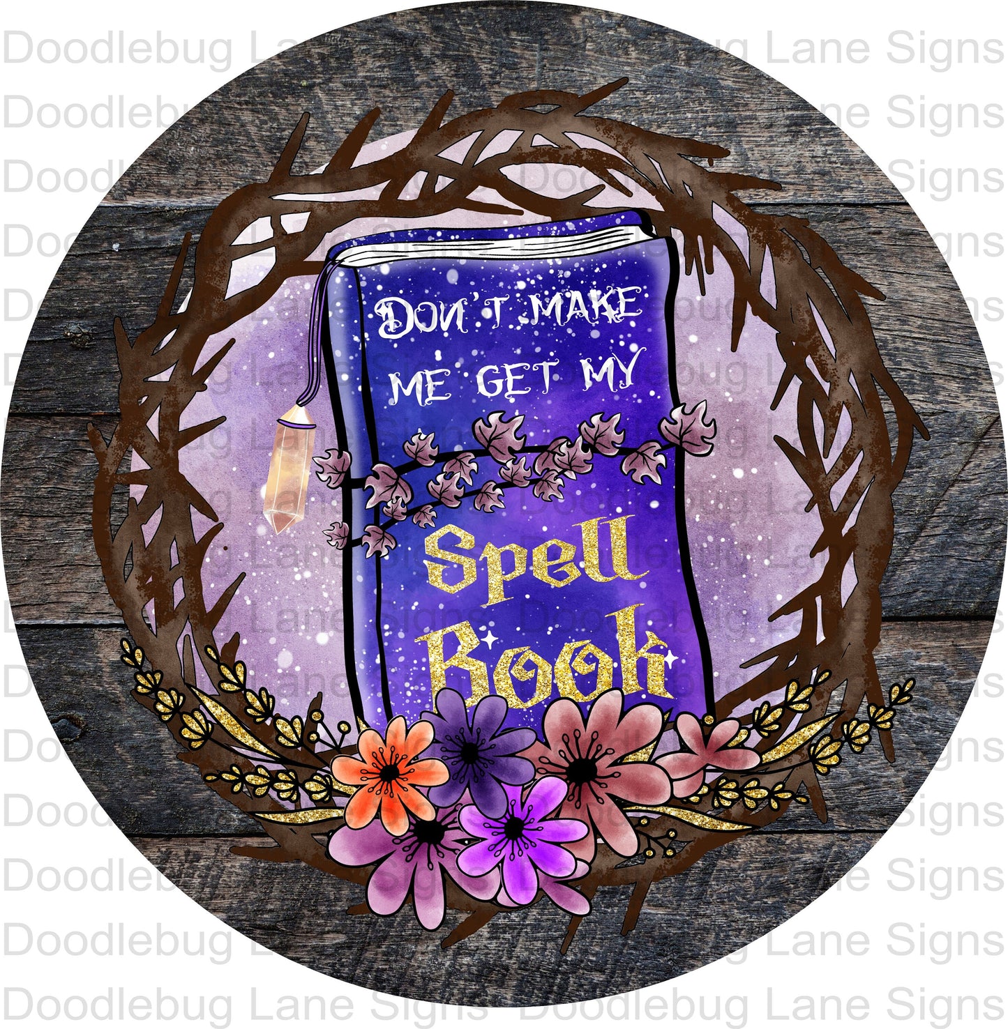 Halloween Wreath Sign - Witches Spell Book - Round Halloween Sign For Wreath - Metal Wreath Sign