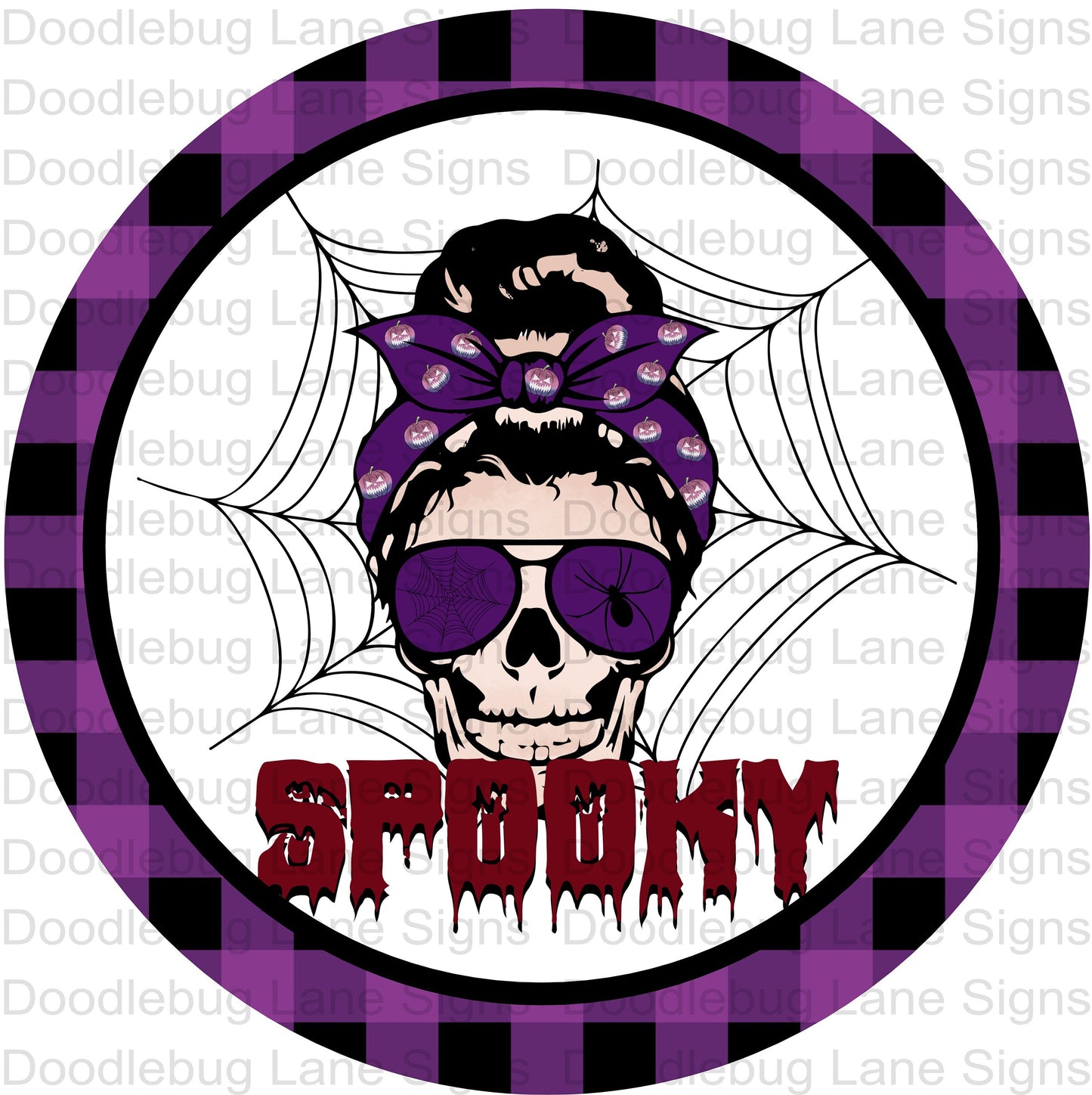 Halloween Wreath Sign - Spooky Skeleton Wreath Sign - Mom Skull - Round Halloween Wreath Sign-Metal Wreath Sign- Purple And Black