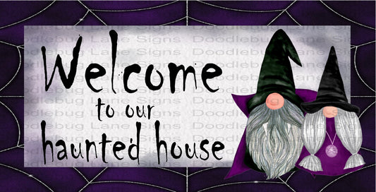 Welcome To Our Haunted House Wreath Sign - Halloween Gnome Wreath Sign - Vampire Gnome - Rectangle Wreath Sign -Metal Wreath Sign