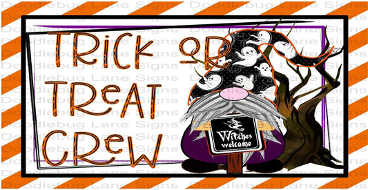 Halloween Wreath Sign - Trick Or Treat Crew - Halloween Gnome Wreath Sign - Rectangle Wreath Sign - Metal Wreath Sign