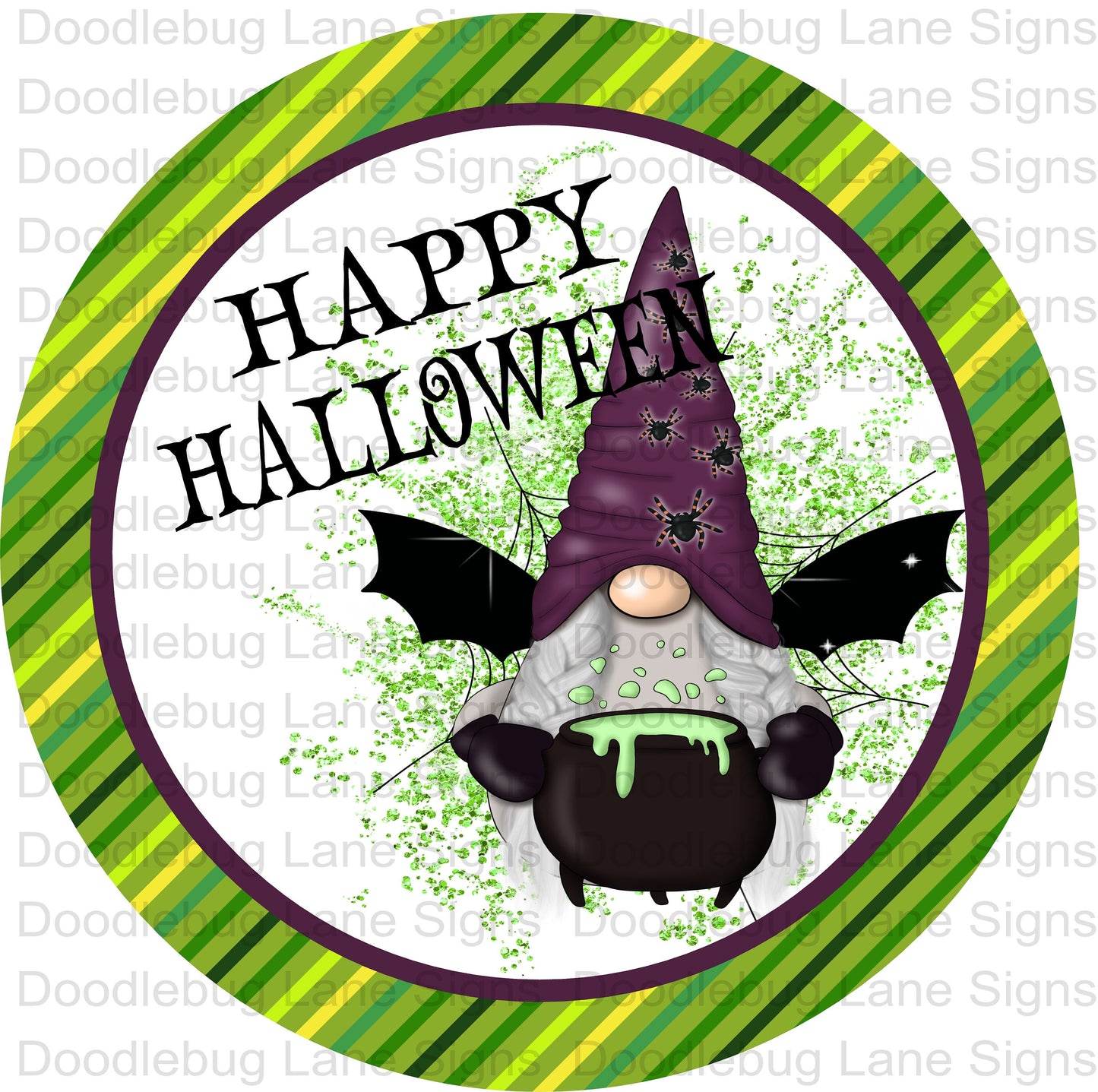 Halloween Wreath Sign-Happy Halloween-Halloween Gnome-Gnome Wreath Sign-Round Sign-Metal Wreath Sign