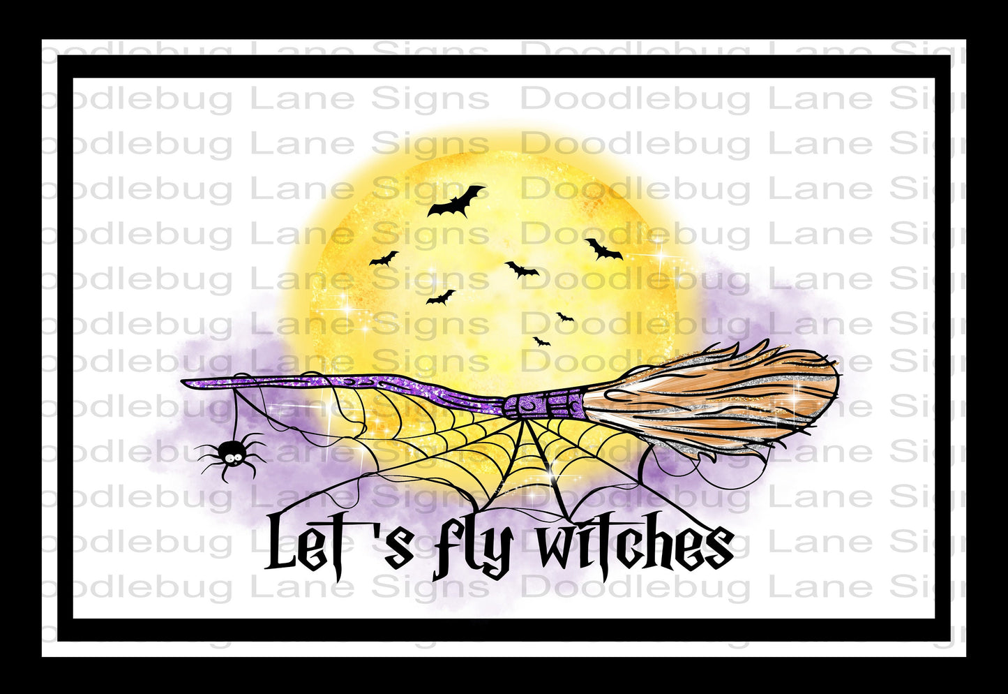 Halloween Wreath Sign-Lets Fly Witches-Halloween Sign-Witchs Broom-Rectangle Sign-Metal Wreath Sign