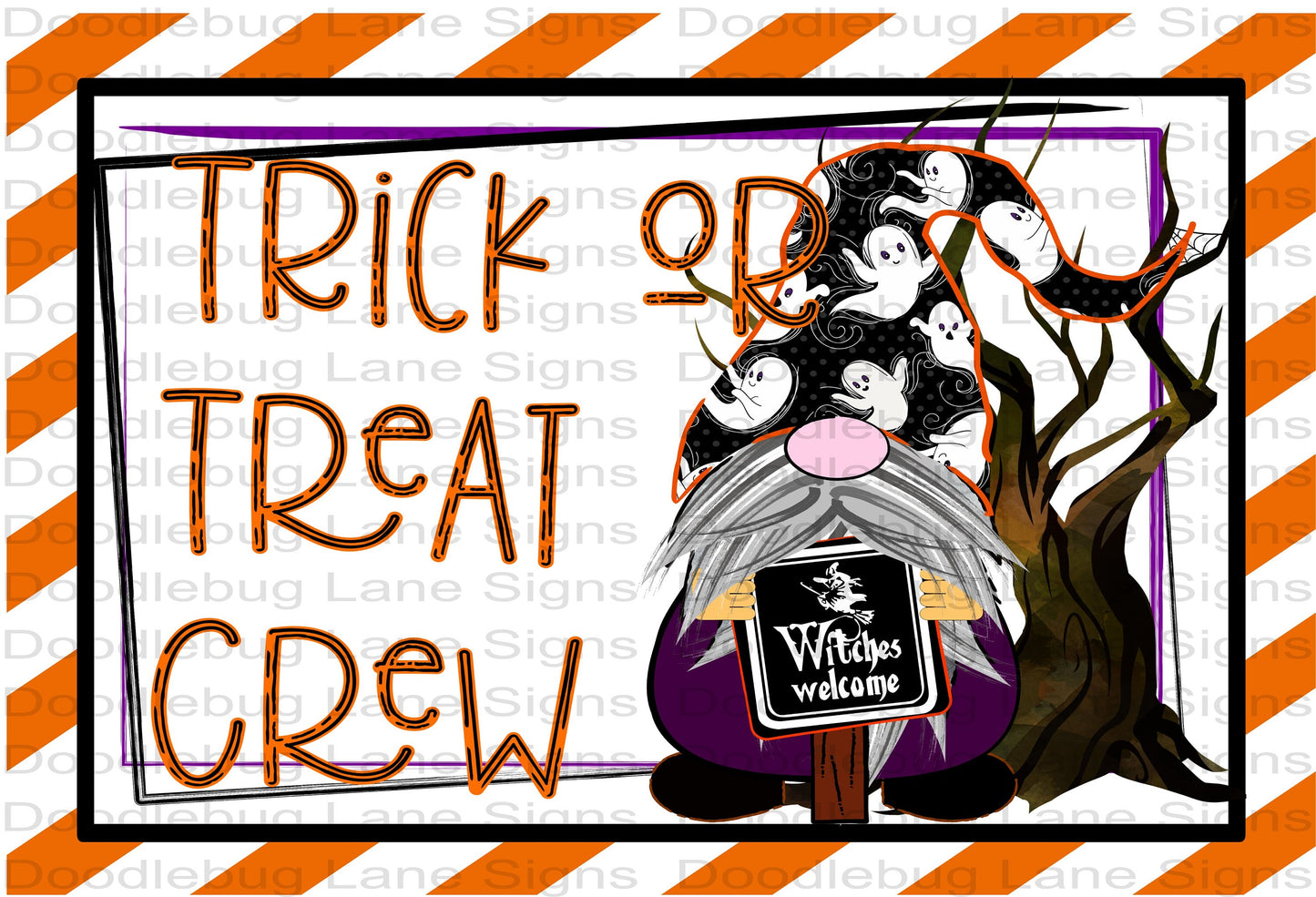 Halloween Wreath Sign - Trick Or Treat Crew - Halloween Gnome Wreath Sign - Rectangle Wreath Sign - Metal Wreath Sign