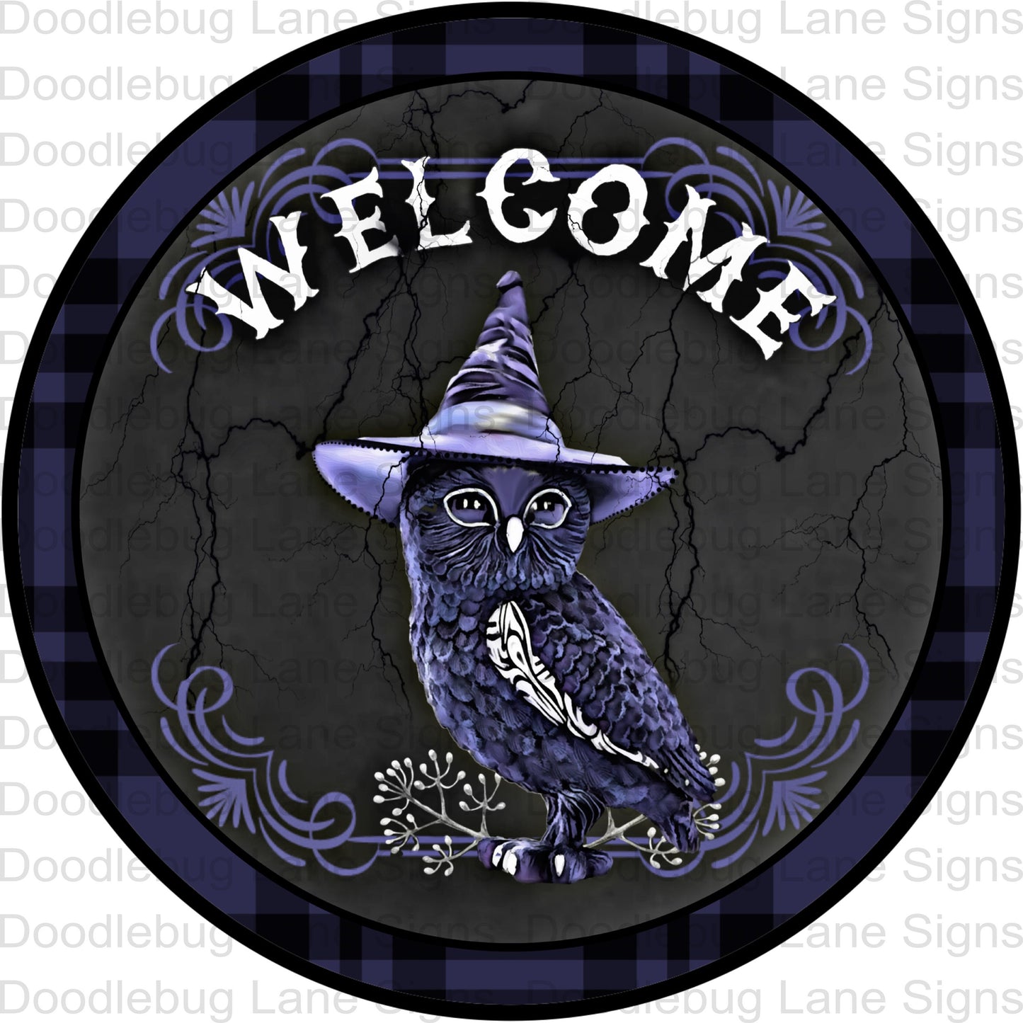 Halloween Wreath Sign -Owl Wreath Sign - Owl Welcome Sign - Round Wreath Sign - Metal Wreath Sign