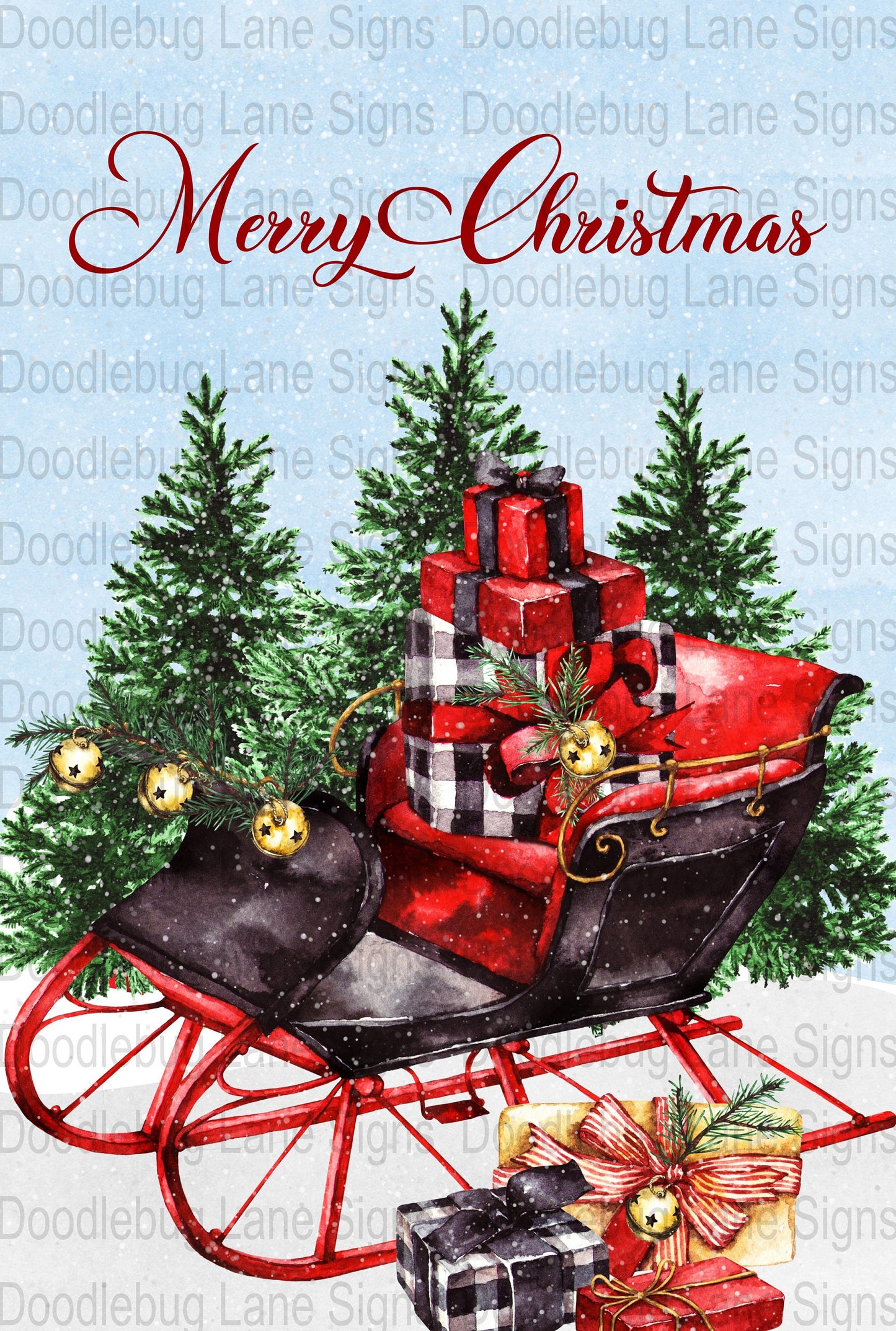 Christmas Wreath Sign - Merry Christmas - Christmas Sleigh-Santa Sleigh - Rectangle Wreath Sign - Metal Wreath Sign