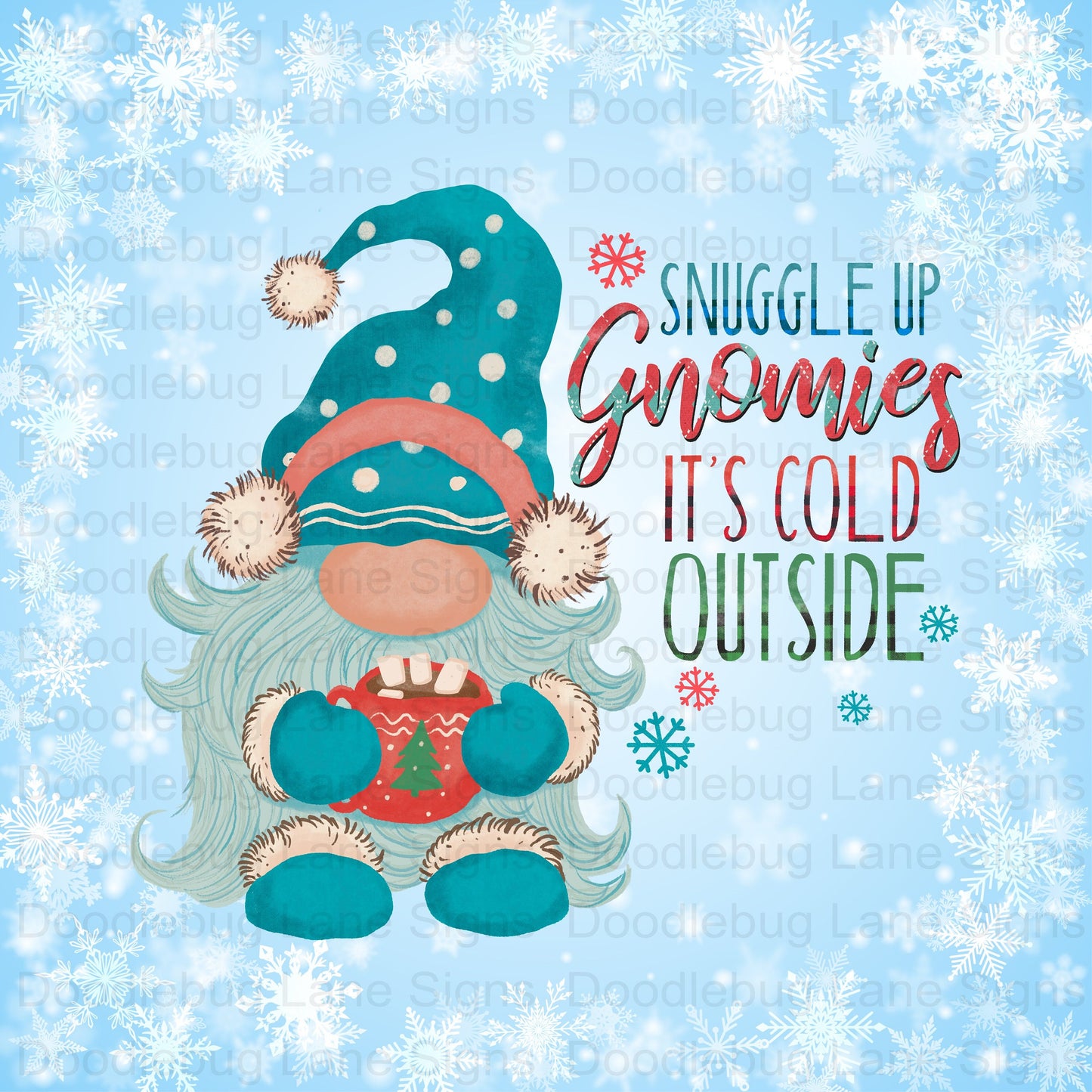 Winter Wreath Sign - Snuggle Up Gnomies - Gnome Wreath Sign - Winter Gnome - Square Sign - Metal Wreath Sign