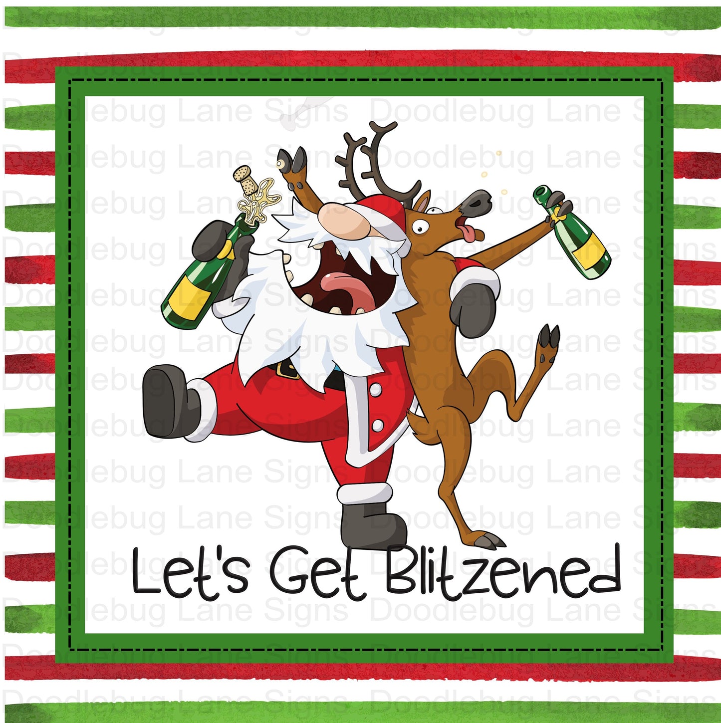 Santa Wreath Sign - Lets Get Blitzened - Christmas Wreath Sign - Party Santa - Square Sign - Aluminum Wreath Sign