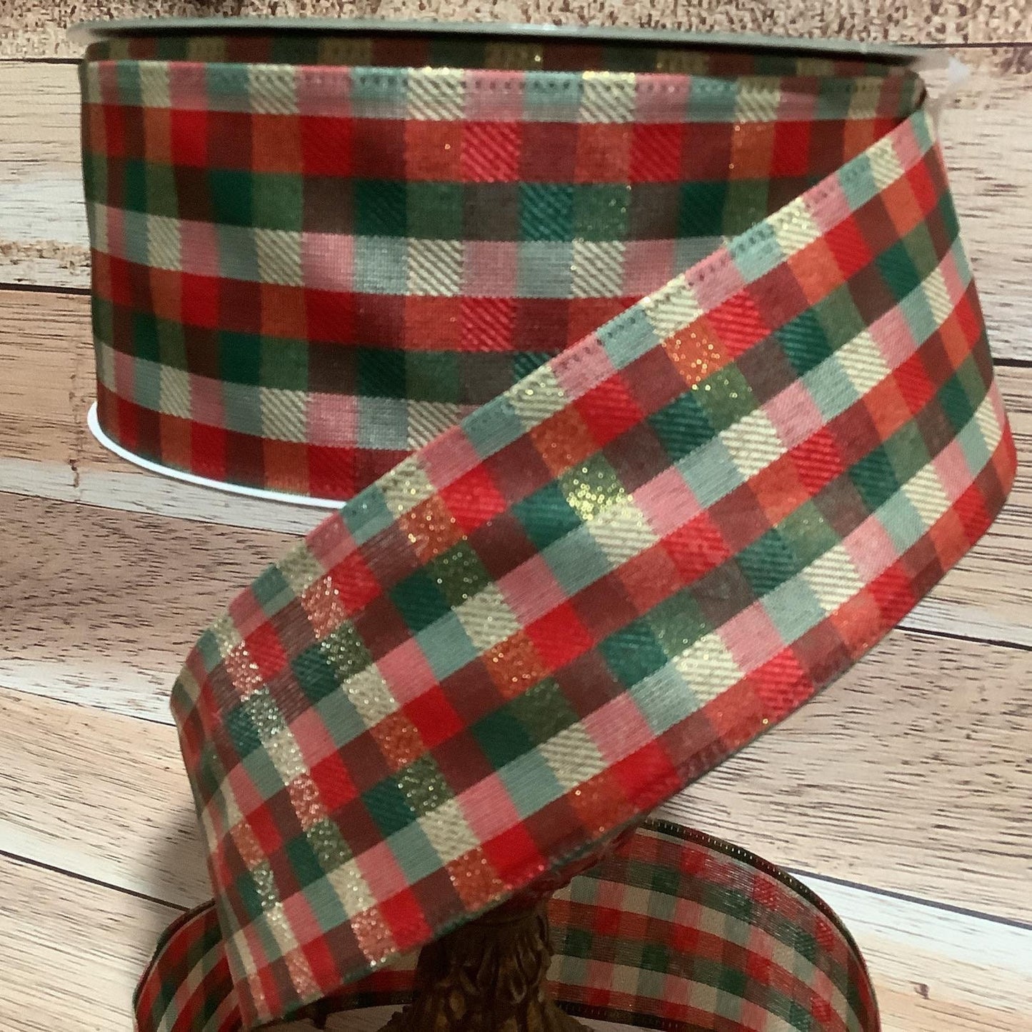 2.5" x 5 Yards Christmas Ribbon - Wired Ribbon - Christmas Plaid Ribbon - Red, Green And Gold Christmas Ribbon