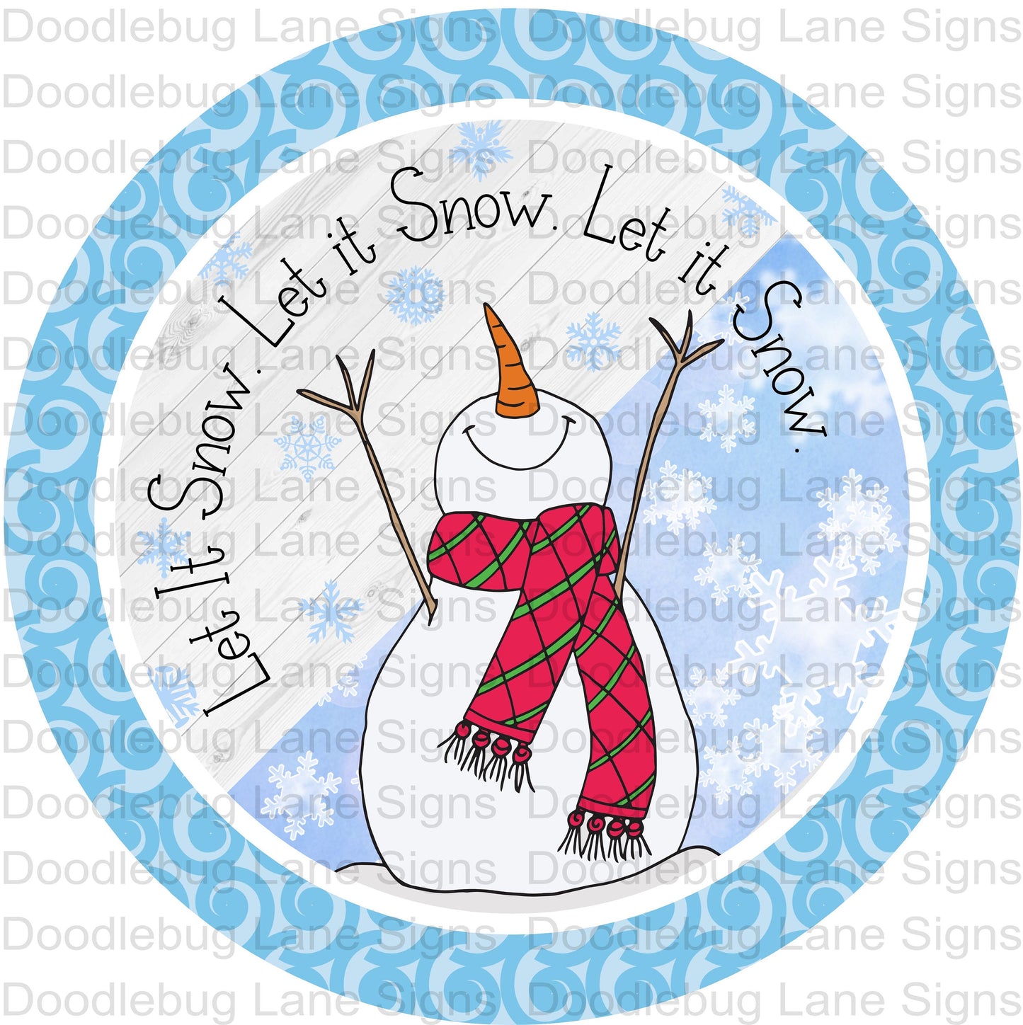 Snowman Wreath Sign - Let It Snow - Winter Wreath Sign - Round Sign - Metal Wreath Sign - Snowman Sign