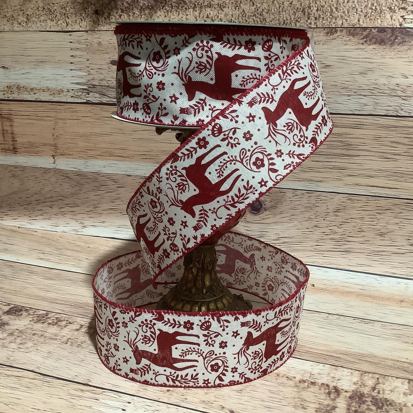 2.5" X 5 Yards Wired Christmas Ribbon - Deer Ribbon - Ribbon For Bows, Wreaths, Floral Arrangements - Reindeer Ribbon