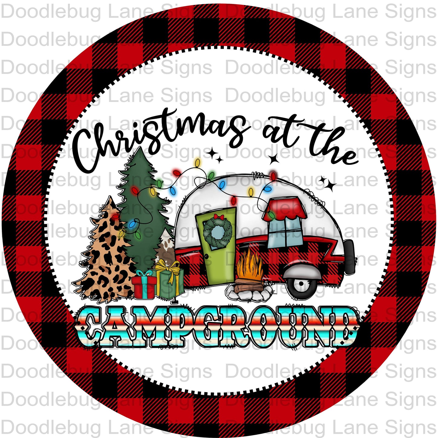 Christmas At The Campground - Christmas Wreath Sign - Camping Sign - Christmas Camping Sign - Round Sign - Aluminum Wreath Sign