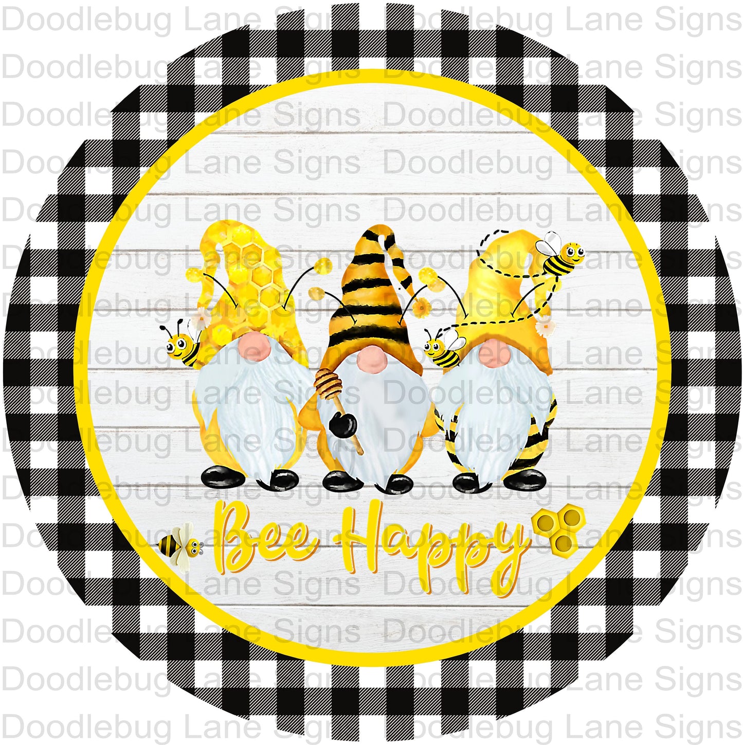 Bee Happy Gnome Wreath Sign - Gnome Sign - Bee Wreath Sign - Round Sign - Aluminum Wreath Sign