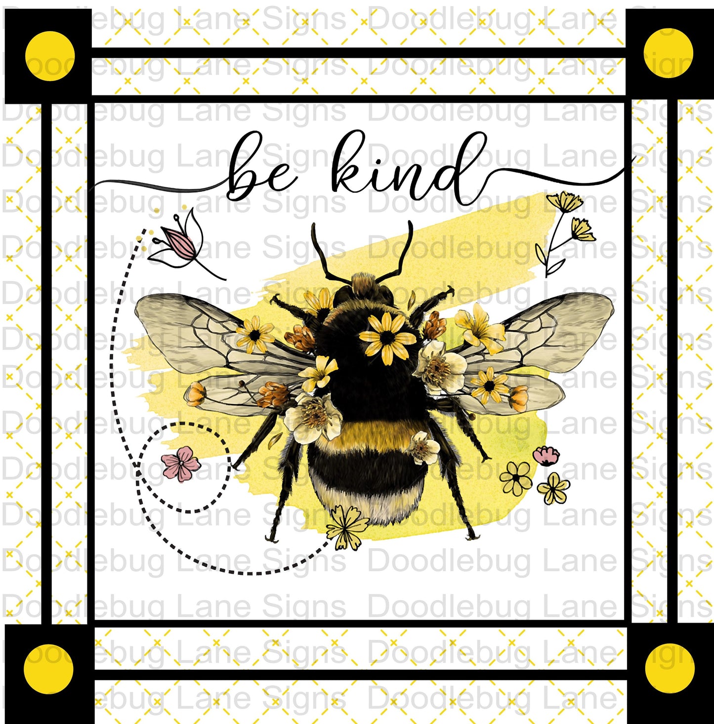 Bee Wreath Sign-Black And Yellow-Spring Sign-Bee Kind-Summer Sign-Bumblebee Sign-Aluminum Wreath Sign-Square Sign