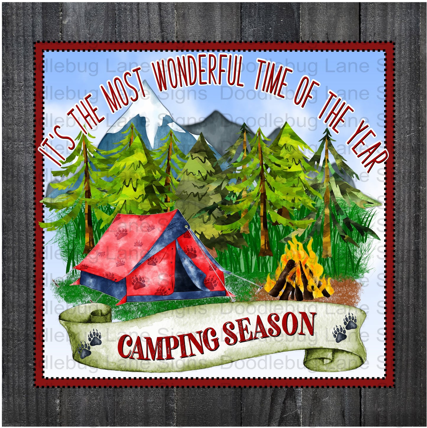 Camping Wreath Sign - Camping Season-Its The Most Wonderful Time Of The Year-Square Wreath Sign-Aluminum Sign