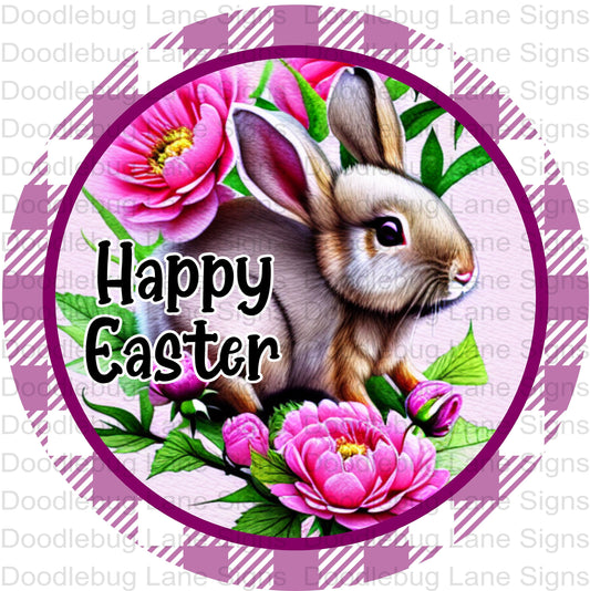 Happy Easter Wreath Sign-Easter Wreath Sign-Easter Bunny-Floral Easter Sign-Round Wreath Sign-Aluminum Wreath Sign