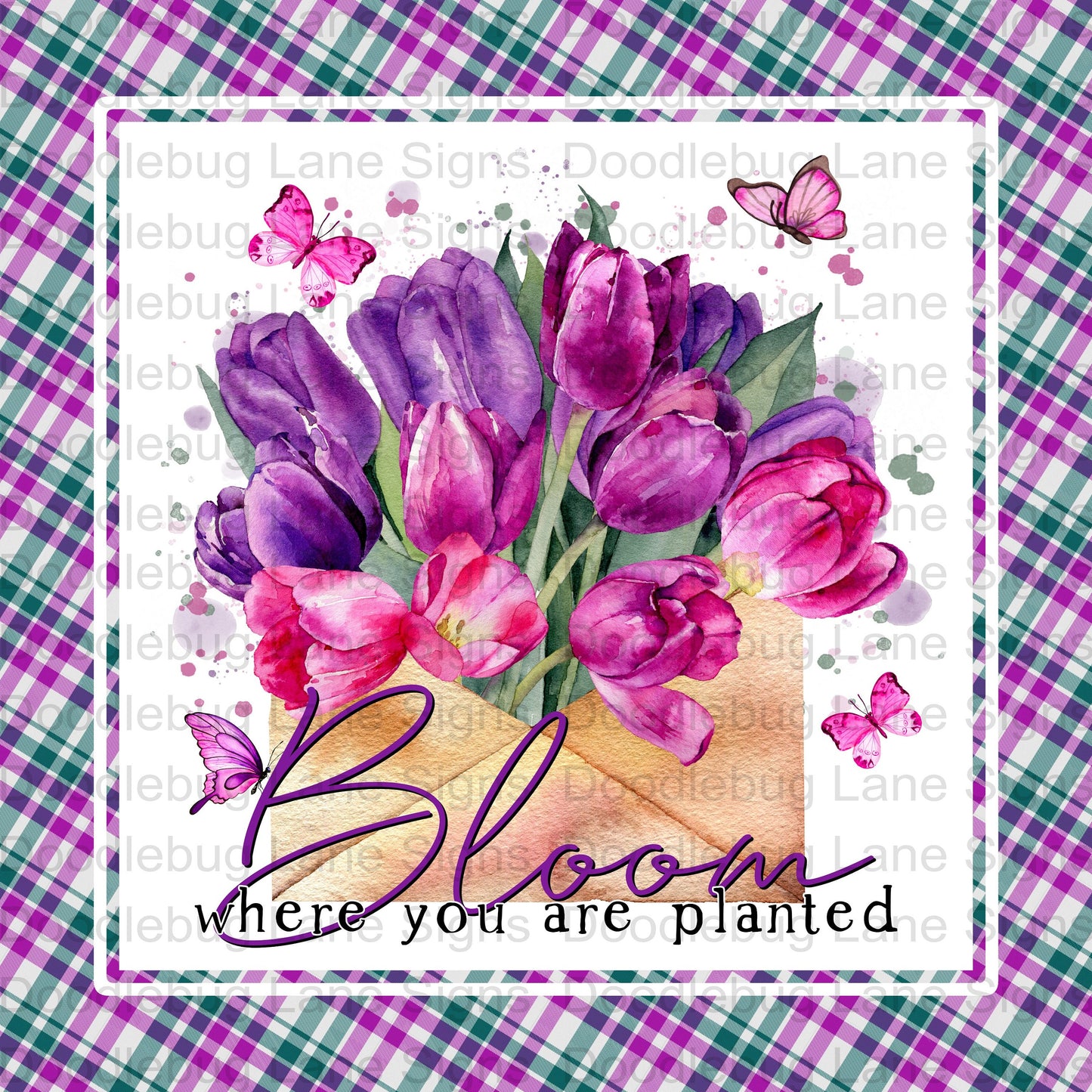 Bloom Where You Are Planted-Inspirational Wreath Sign-Purple Tulips-Spring Wreath Sign-Square Sign-Aluminum Wreath Sign