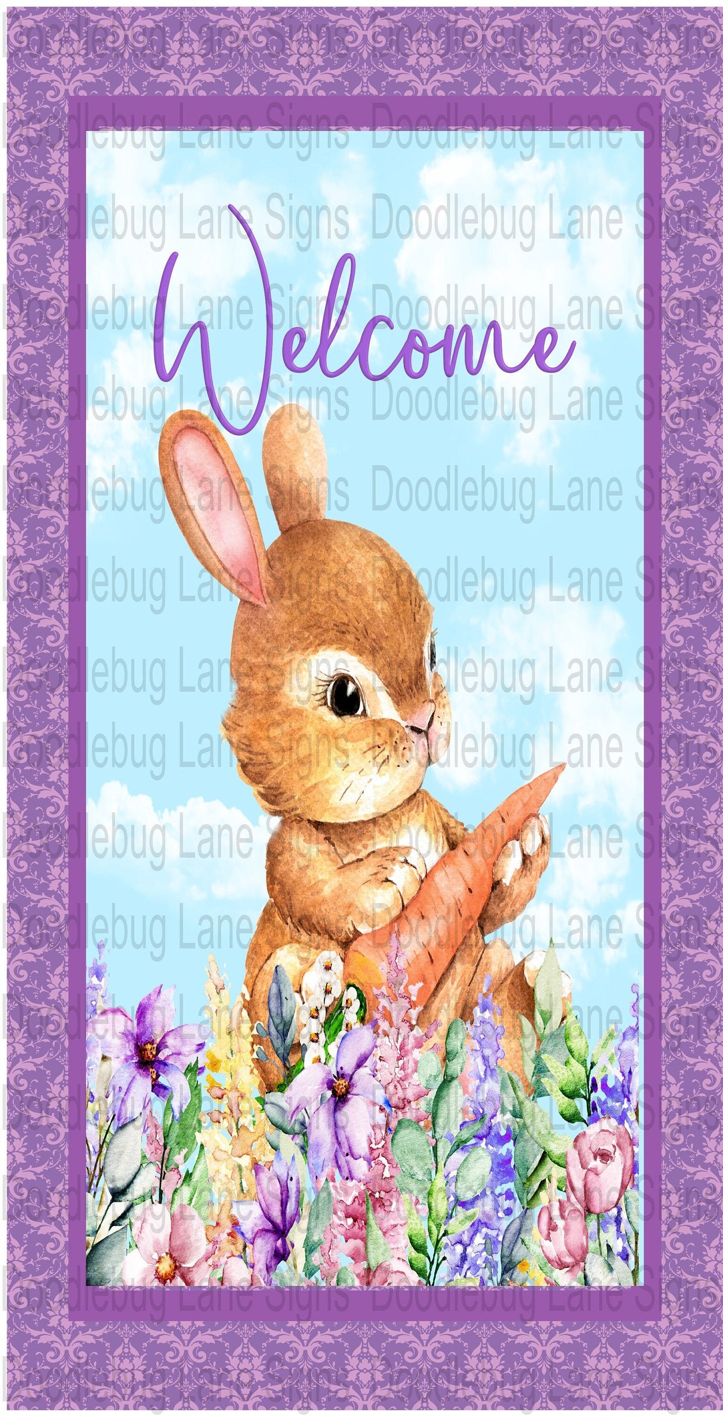 Easter Wreath Sign-Easter Bunny-Welcome Sign-Rectangle Wreath Sign-Bunny With Carrot-Metal Wreath Sign