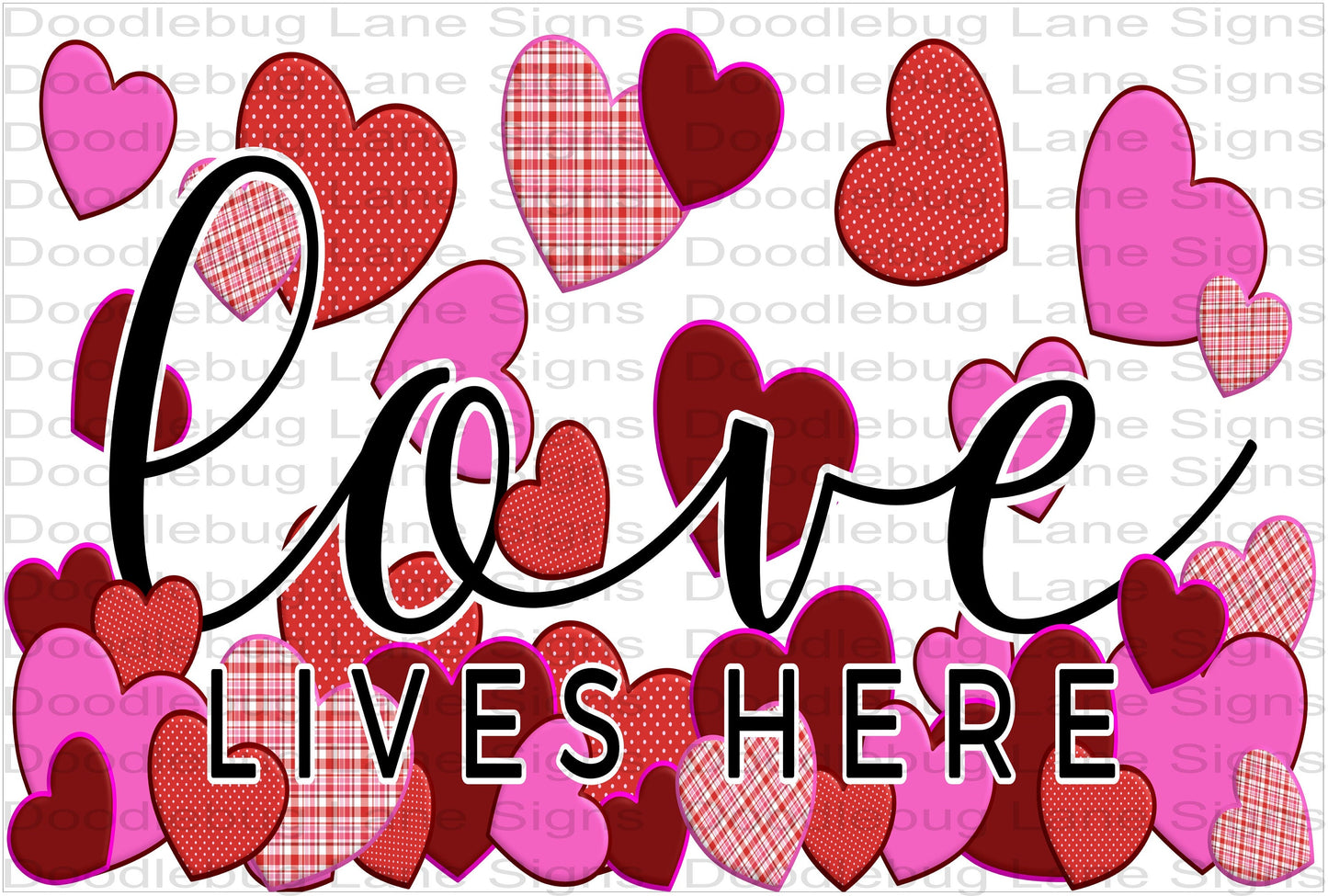 Valentines Day Wreath Sign - Love Lives Here - Valentine Hearts - Rectangle Sign - Metal Wreath Sign