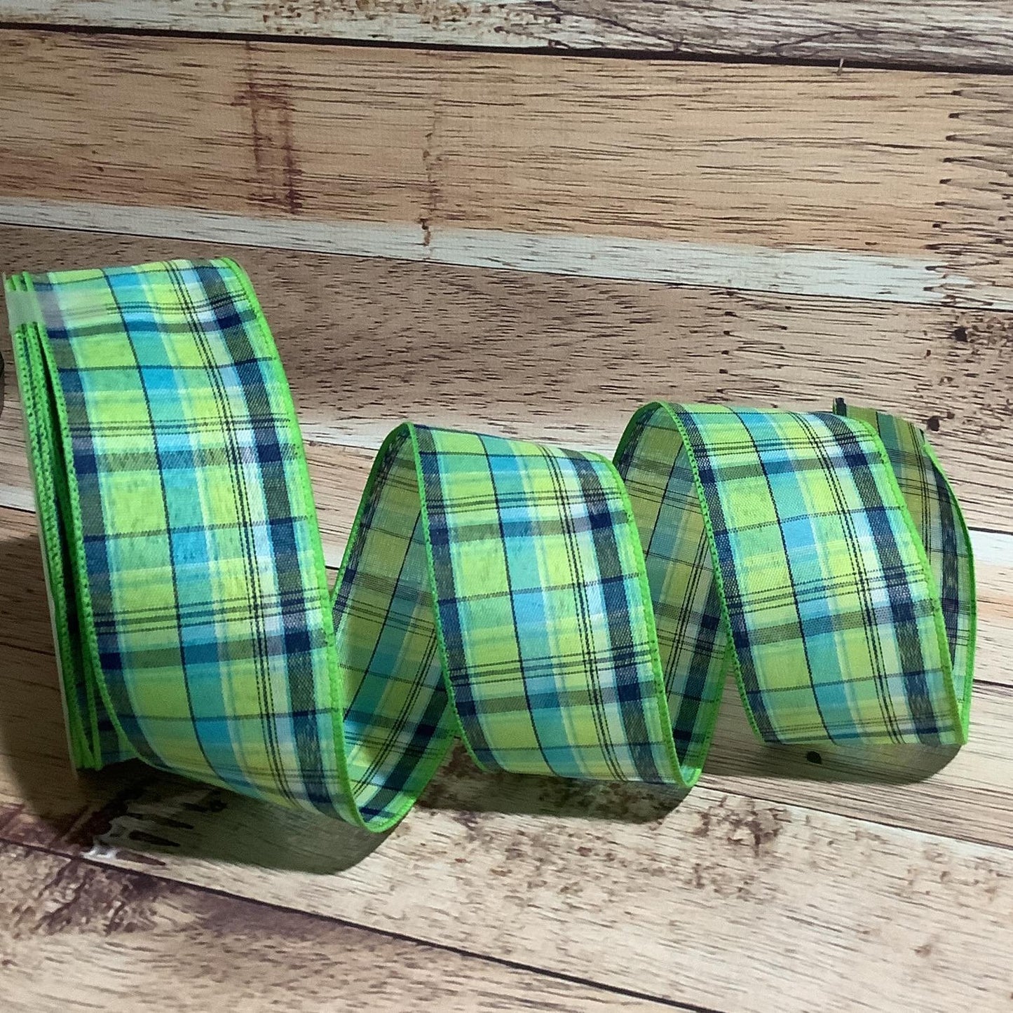 Spring Plaid Ribbon - Blue And Green Plaid Ribbon-Wired Ribbon-2.5" x 5 Yards-Ribbon For Bows, Wreaths, Home Decor