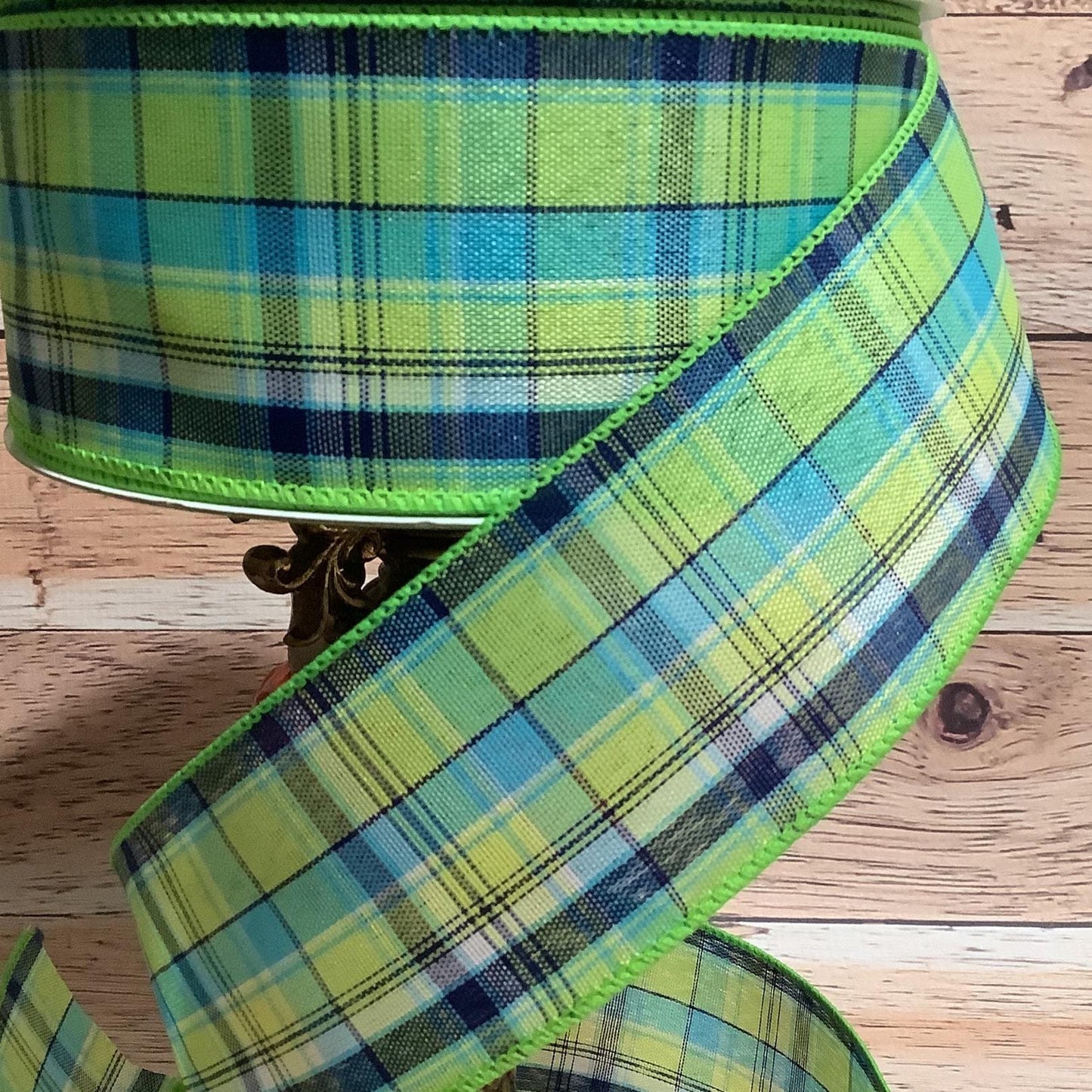 Spring Plaid Ribbon - Blue And Green Plaid Ribbon-Wired Ribbon-2.5" x 5 Yards-Ribbon For Bows, Wreaths, Home Decor