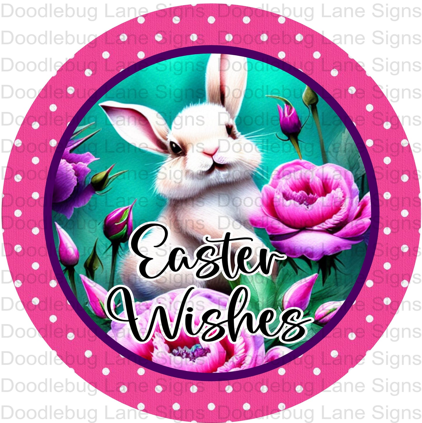 Easter Wreath Sign - Easter Wishes - Easter Bunny - Round Wreath Sign - Aluminum Sign