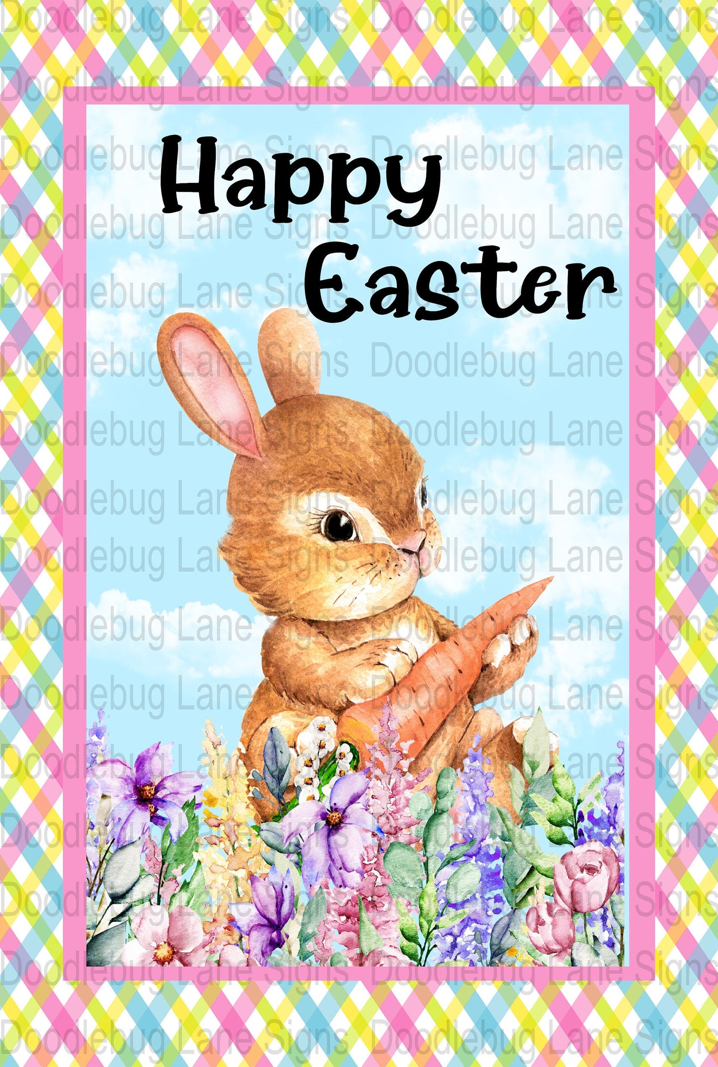 Easter Wreath Sign - Happy Easter - Easter Bunny - Rectangle Sign - Metal Wreath Sign