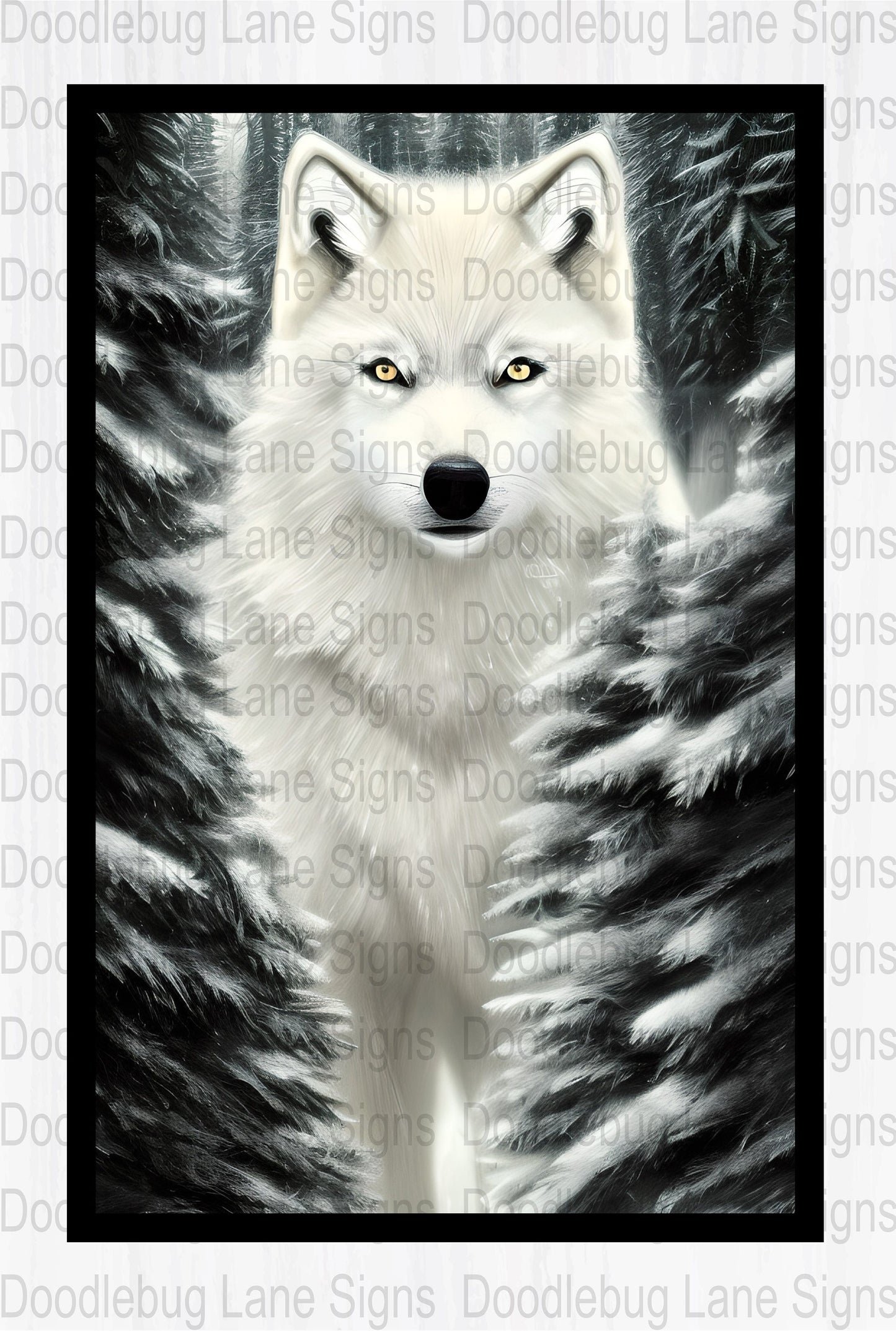 Wolf Wreath Sign - Winter Wolf - Winter Wreath Sign - White Wolf - Rectangle Sign - Metal Wreath Signs