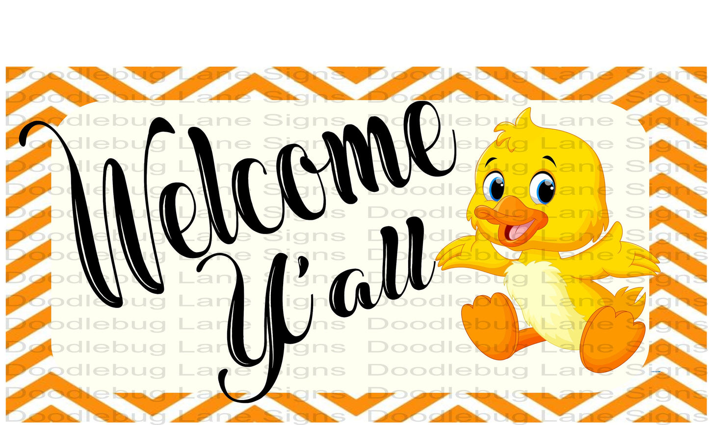 Welcome Y'all Wreath Sign-Yellow Duck-Easter Sign-Spring Sign-Welcome Wreath Sign-Rectangle Sign-Aluminum Sign