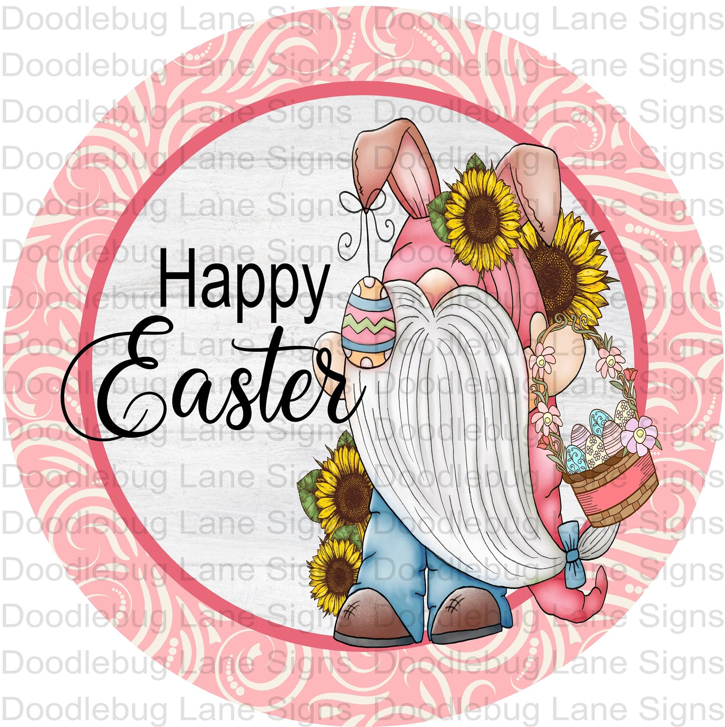 Easter Gnome Wreath Sign - Gnome Sign - Easter Bunny Gnome - Happy Easter - Round Sign - Metal Wreath Sign