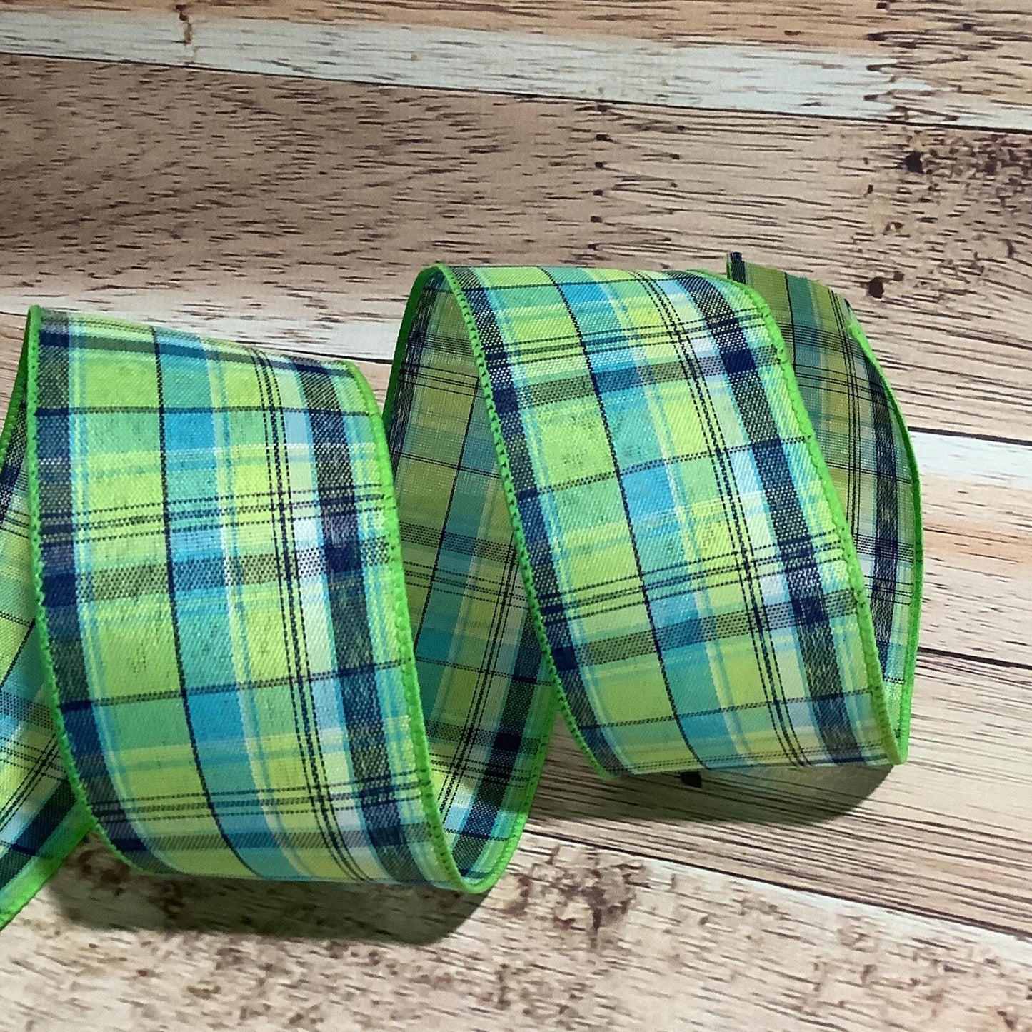 Spring Plaid Ribbon - Blue And Green Plaid Ribbon-Wired Ribbon-2.5" x 5 Yards-Ribbon For Bows, Wreaths, Home Decor