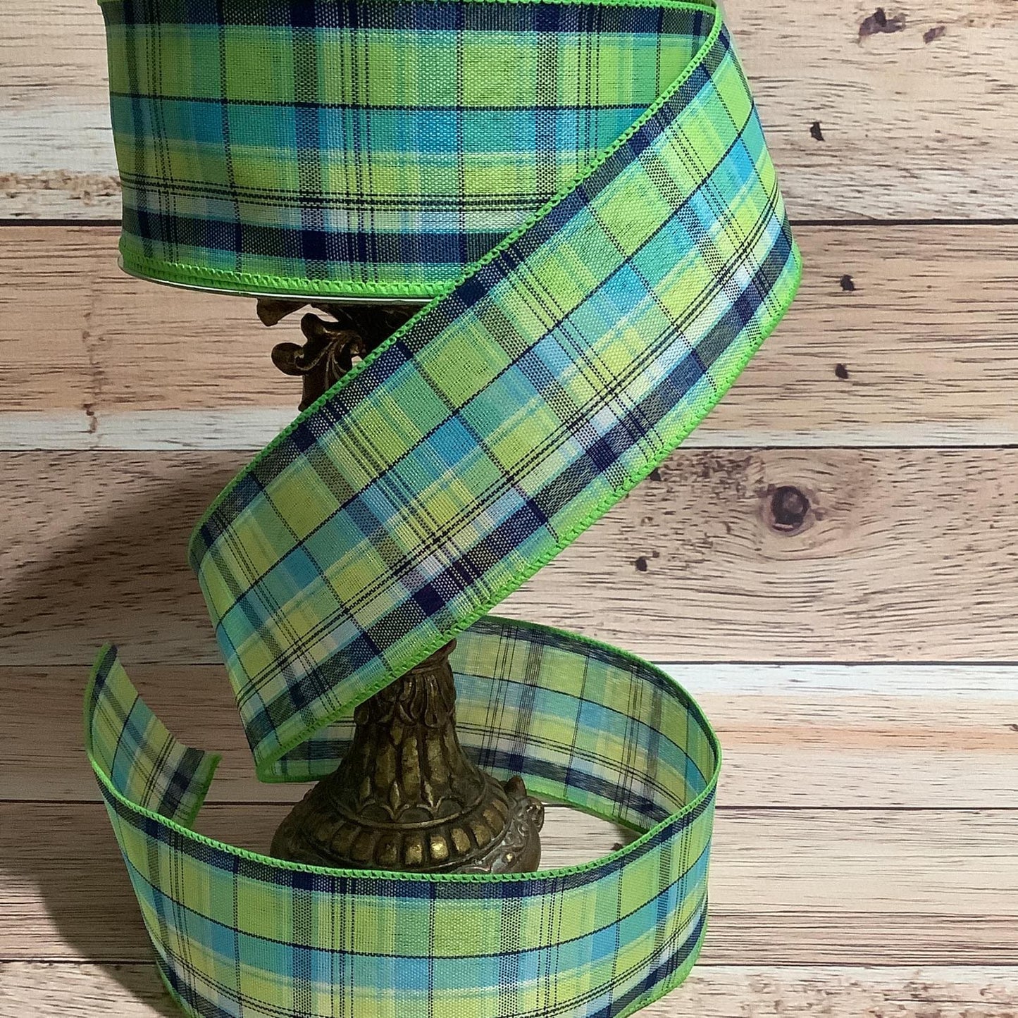 Spring Plaid Ribbon - Blue And Green Plaid Ribbon-Wired Ribbon-2.5" x 5 Yards-Ribbon For Bows, Wreaths, Home Decor