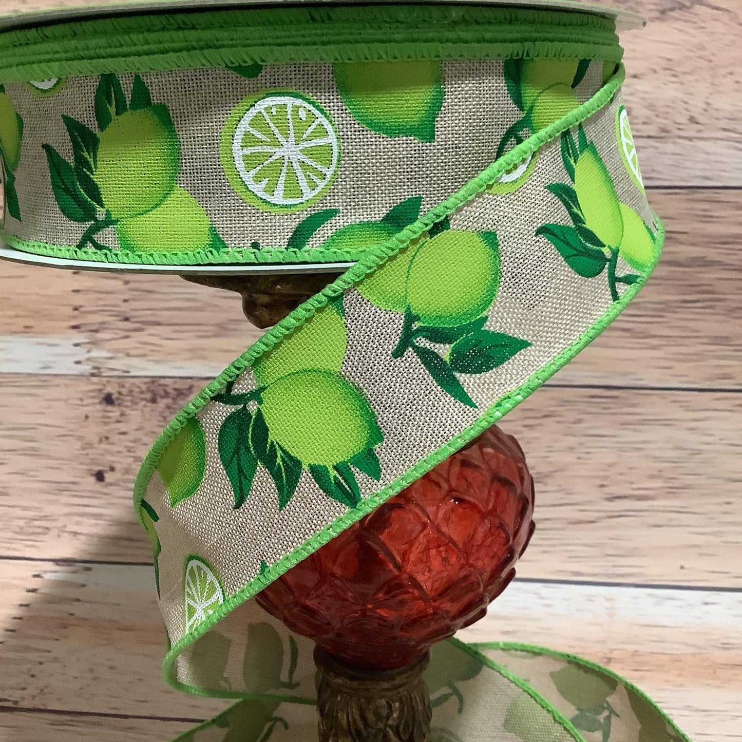 Lime Wired Ribbon-1.5" x 5 Yards-Ribbon For Bows, Wreaths, Home Decor- Ribbon With Fruit