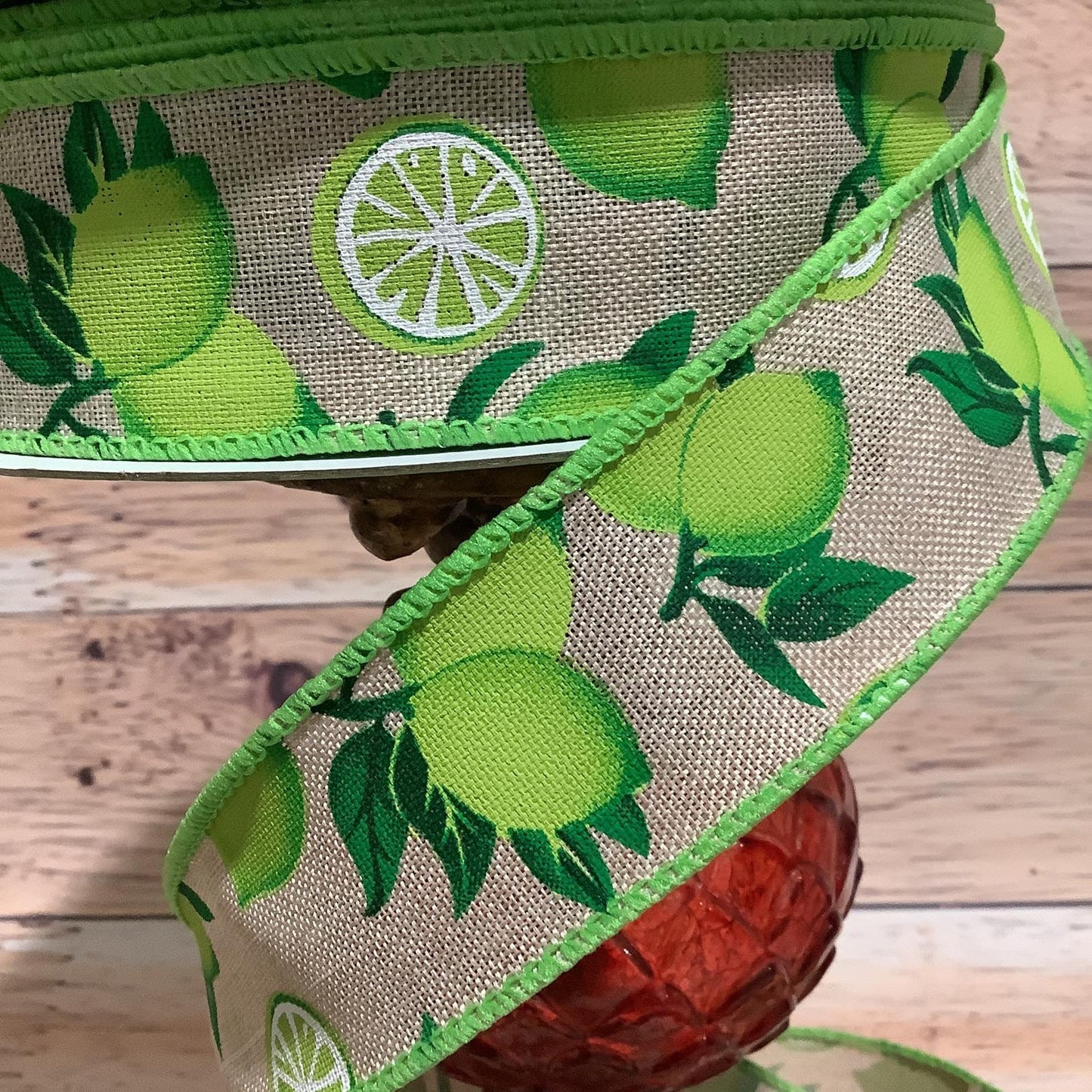 Lime Wired Ribbon-1.5" x 5 Yards-Ribbon For Bows, Wreaths, Home Decor- Ribbon With Fruit