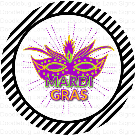 Mardi Gras Wreath Sign - Mardi Gras Mask - Round Wreath Sign - Aluminum Sign