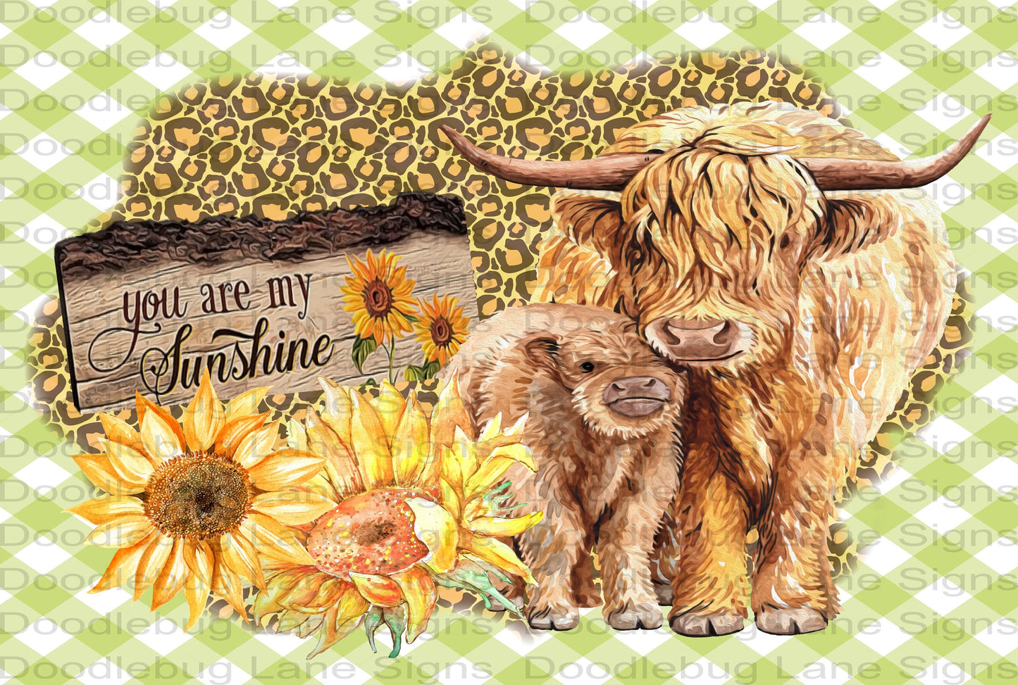 You Are My Sunshine - Highland Cow Wreath Sign - Sunflower Sign - Rectangle Wreath Sign - Aluminum Sign