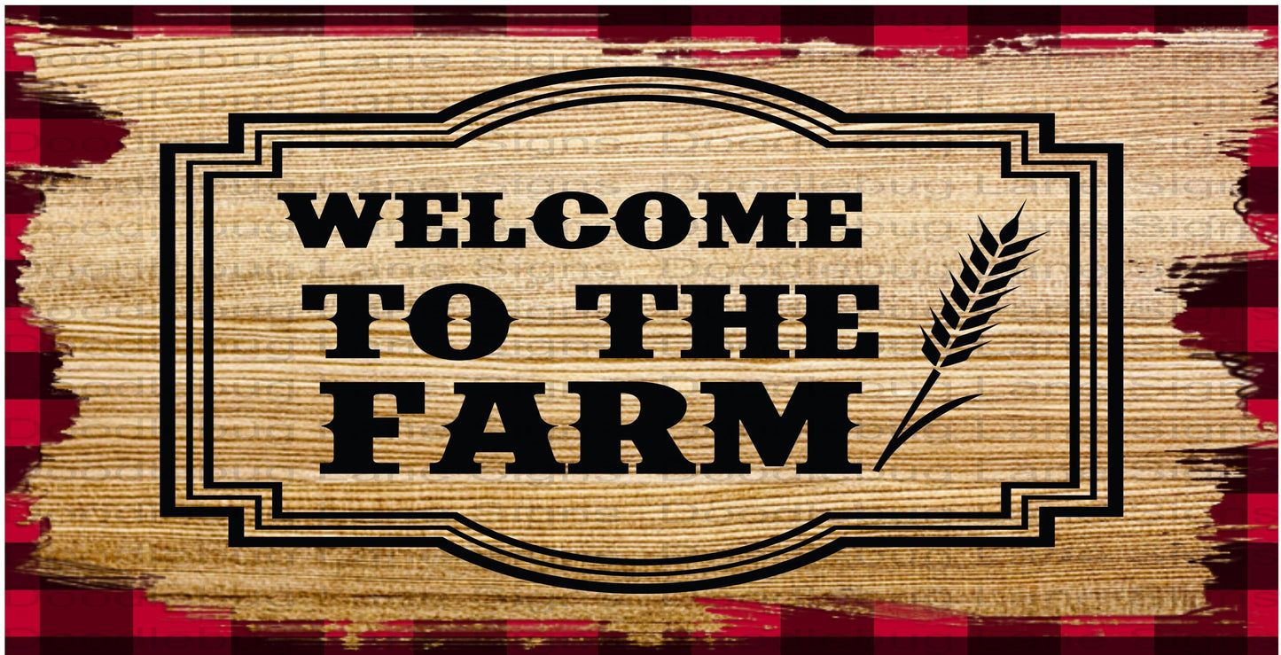 Farmhouse Wreath Sign-Welcome To The Farm-Rectangle Wreath Sign-Aluminum Sign-Red And Black Plaid-Welcome Wreath Sign