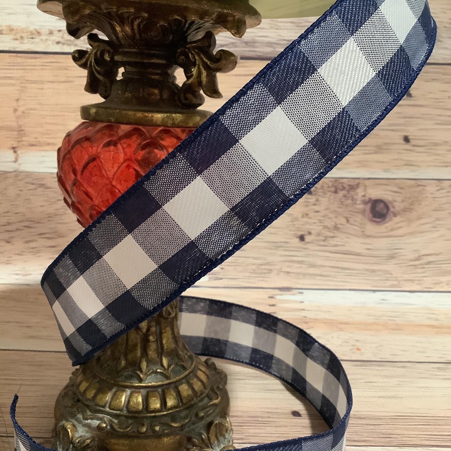 1.5" x 5 Yards Navy Blue And White Plaid Ribbon - Wired Ribbon-Buffalo Plaid Ribbon-Ribbon For Bows, Wreaths And Home Decor-Patriotic Ribbon