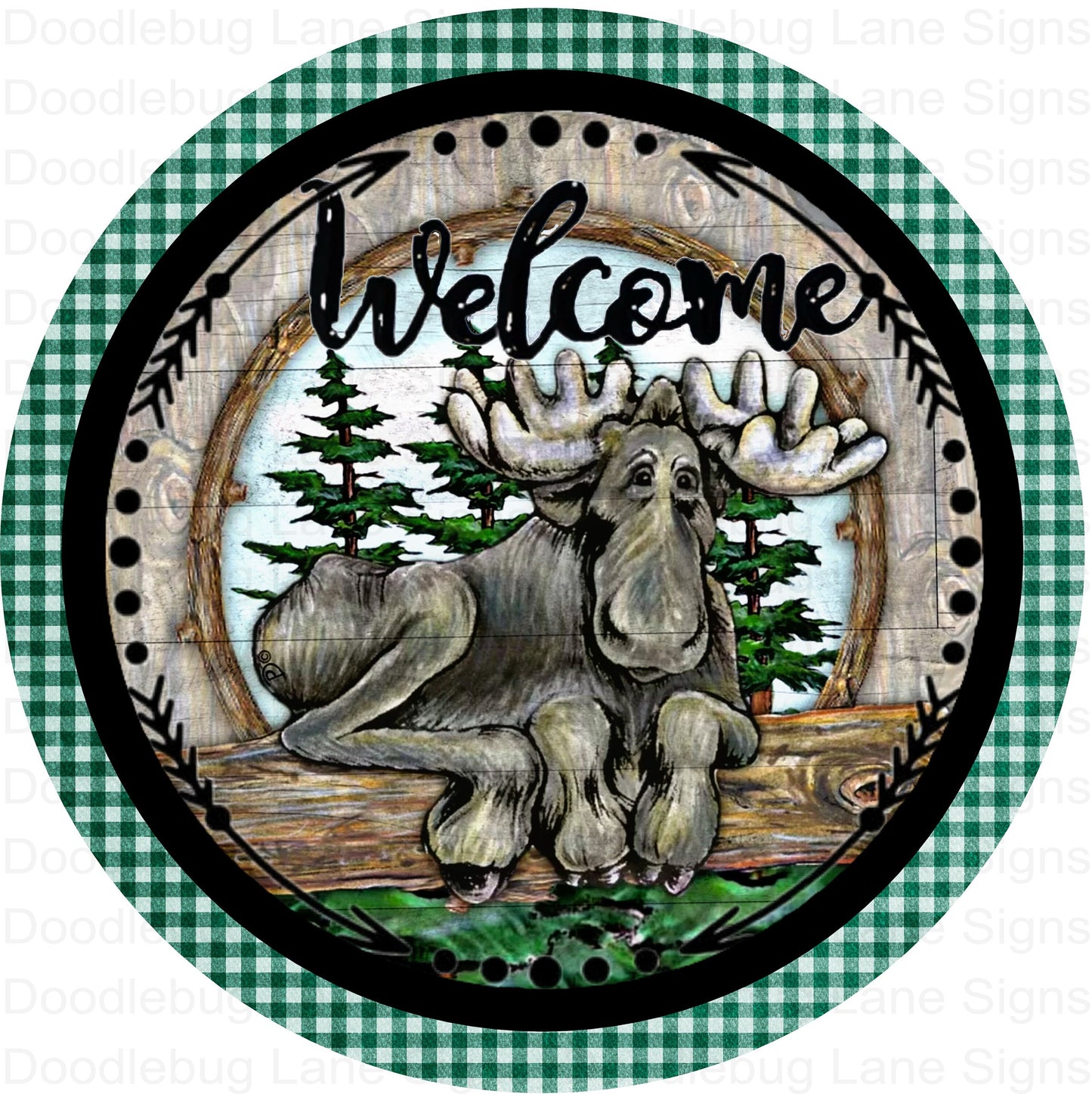 Welcome Wreath Sign-Welcome Moose Wreath Sign-Woodland Animal Sign-Metal Wreath Sign-Round Wreath Sign