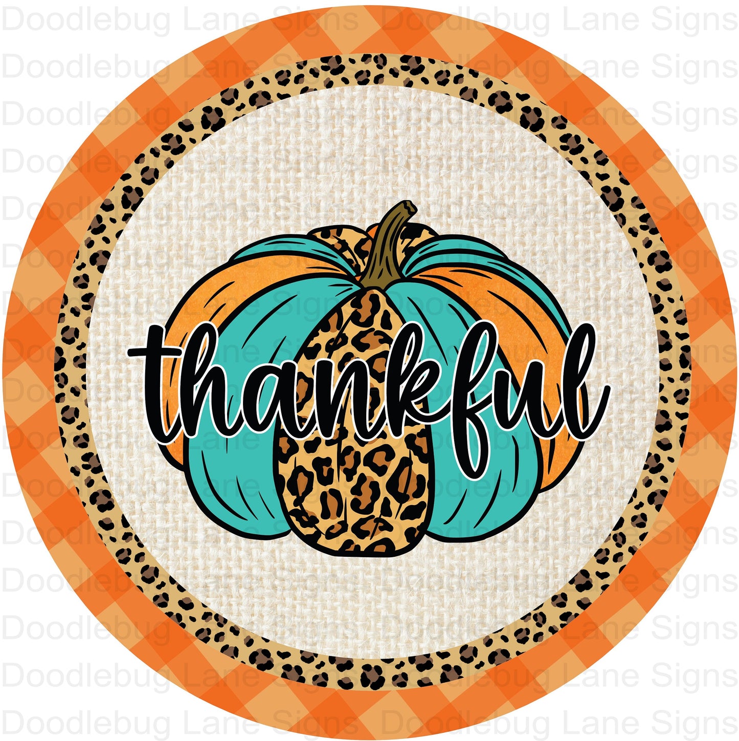 Fall Wreath Sign - Thankful - Leopard Print - Round Wreath Sign - Aluminum Sign