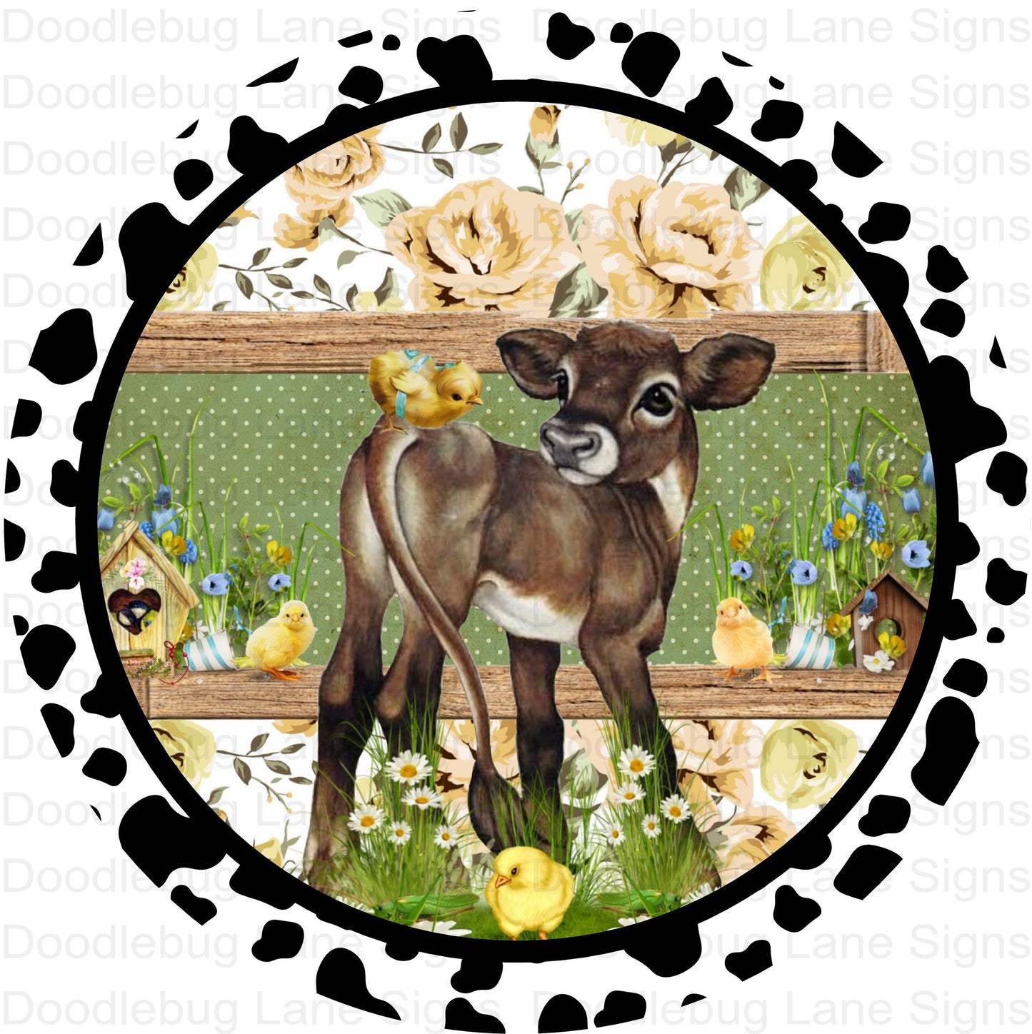 Farmhouse Wreath Sign-Cow Wreath Sign-Farm Animal Sign-Round Wreath Sign-Aluminum Sign